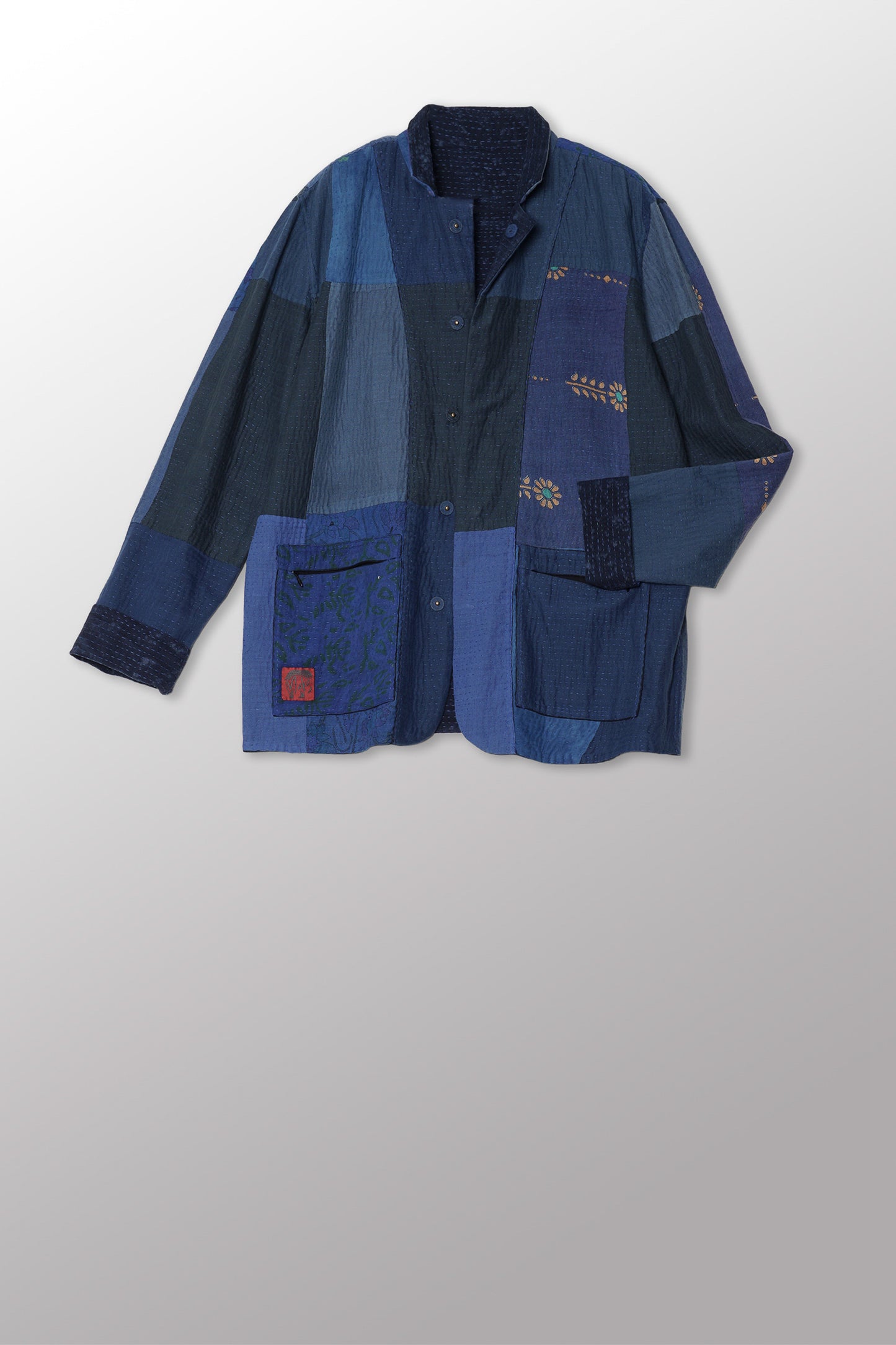 DUCK SUN DYE WITH PATCH KANTHA SIMPLE MEN'S JACKET - us2072-nvy -