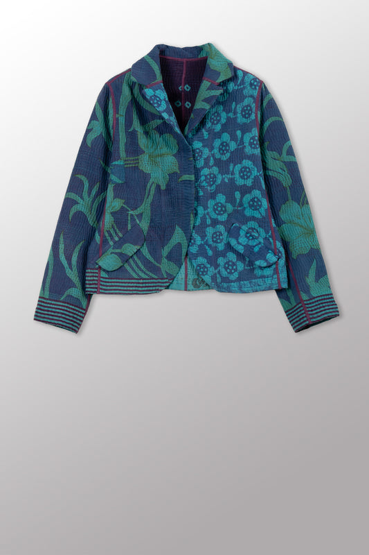 VINTAGE COTTON KANTHA CROPPED BASIC JACKET - cv4096-0004m -