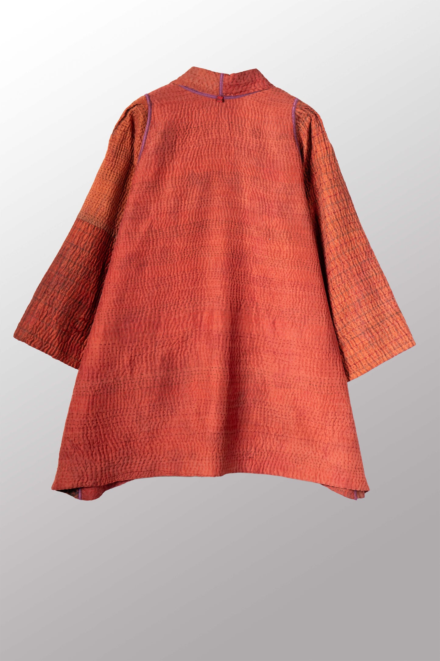 GEORGETTE JACQUARD VINTAGE SILK PATCH KANTHA A-LINE JACKET - gj4003-org -