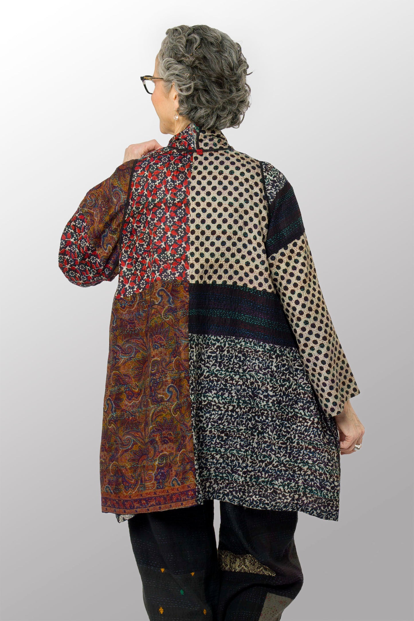 VINTAGE SILK KANTHA A-LINE JKT - sv2003-0390a -