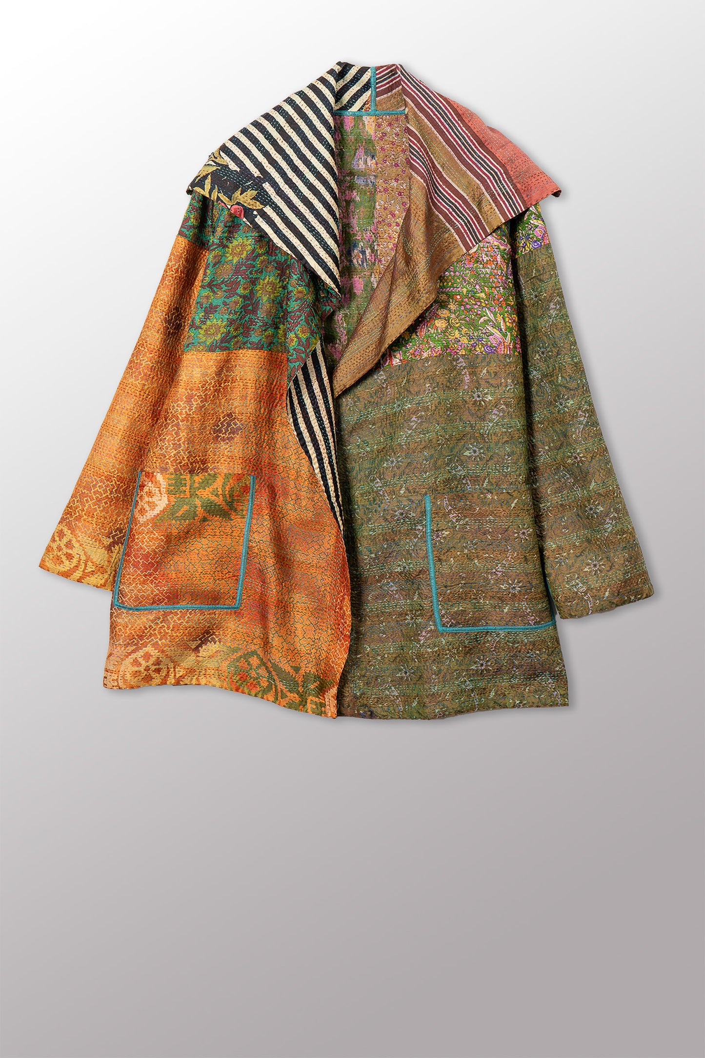 VINTAGE SILK KANTHA POCKET JKT - sv2002-0073a -