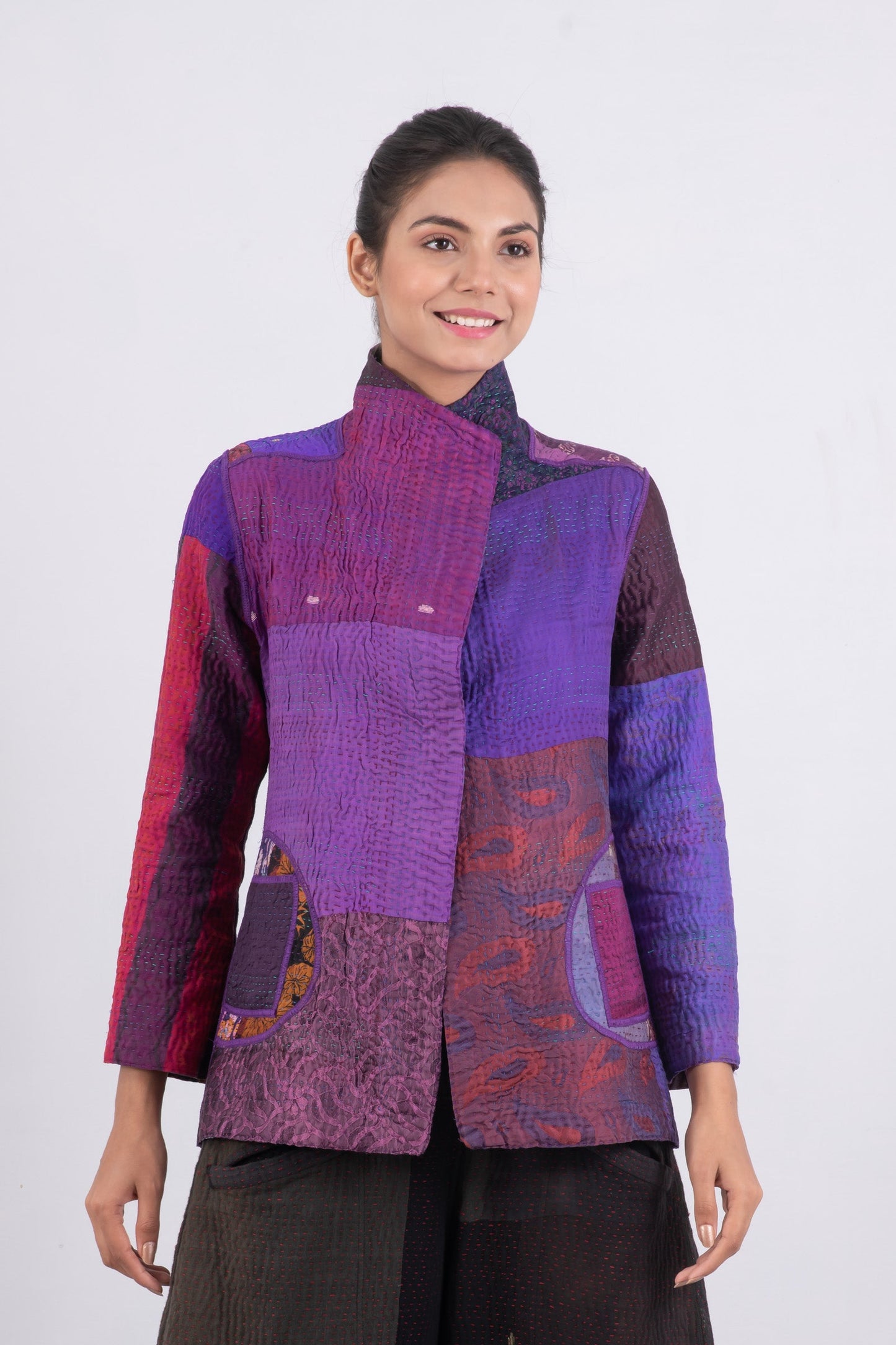 JACQUARD SILK KANTHA SHORT JACKET - js4007-prp -