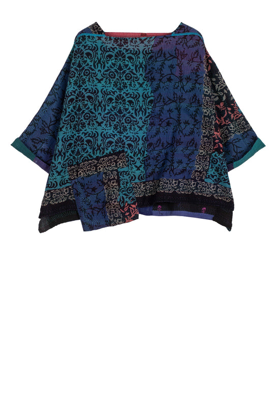 BAGH PRINT KANTHA 3/4 SLV. CROP TOP MIO - bg2538-blu -