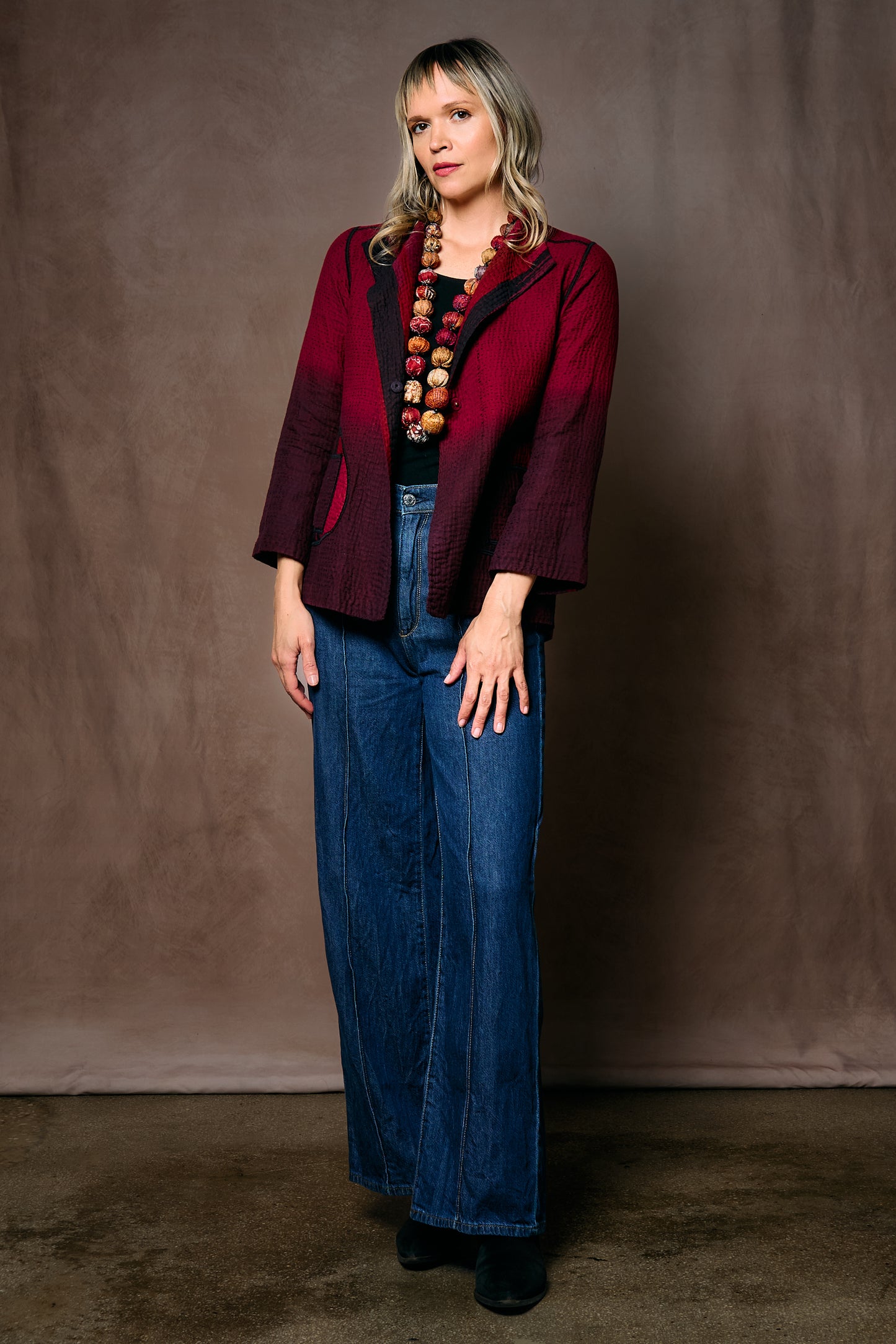 IKAT STRIPE KANTHA SHORT JACKET - is4007-drd -