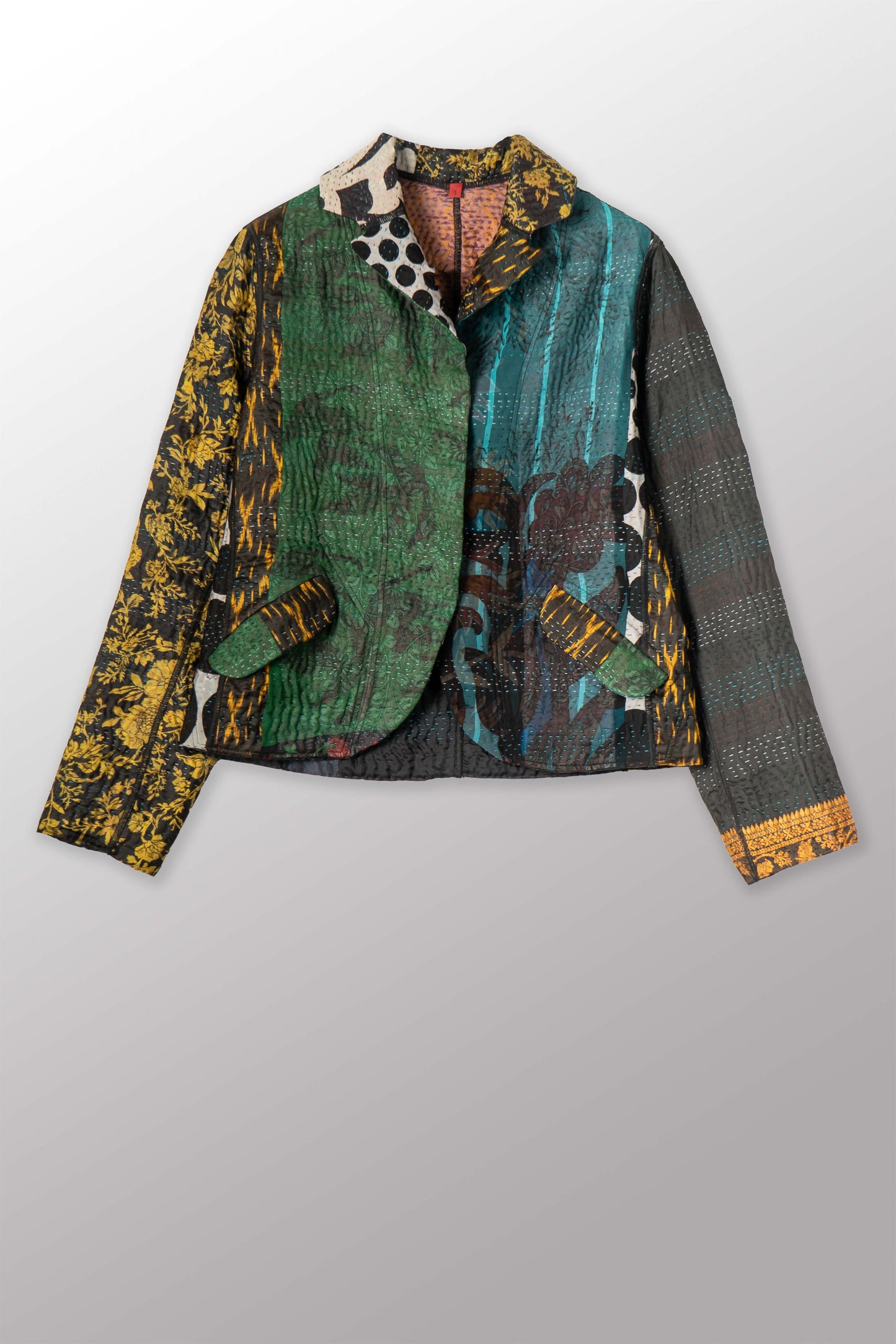 JACQUARD SILK KANTHA CROPPED BASIC JACKET - js4096-blk -