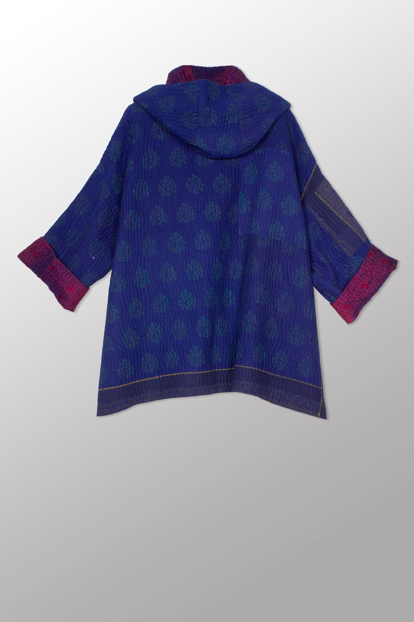 JACQUARD WITH WOVEN KANTHA HOODIE PONCHO - jq5064-0001a -