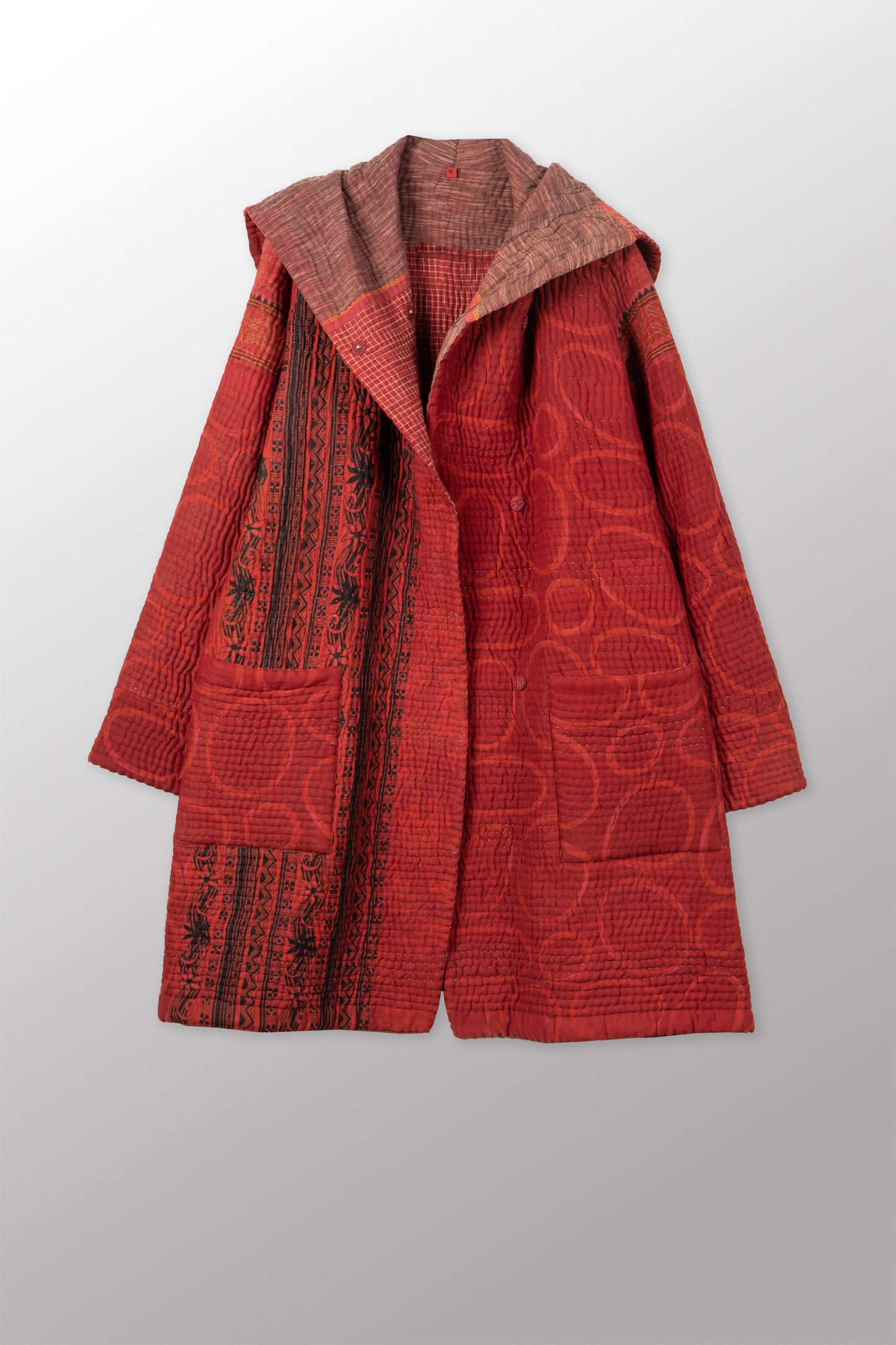 QUILTED OVERDYE COTTON KANTHA POCKET MEDIUM COAT - oq5346-cred014m -