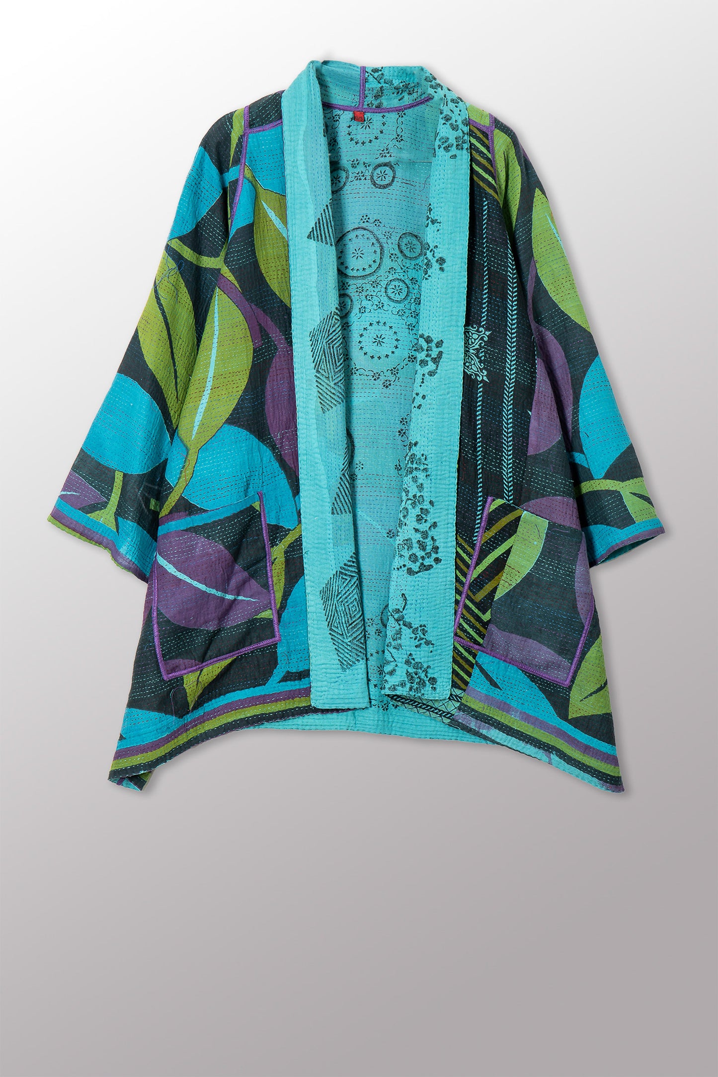 VINTAGE COTTON & NEW VOILE KANTHA A-LINE JKT - cn2003-0010a -