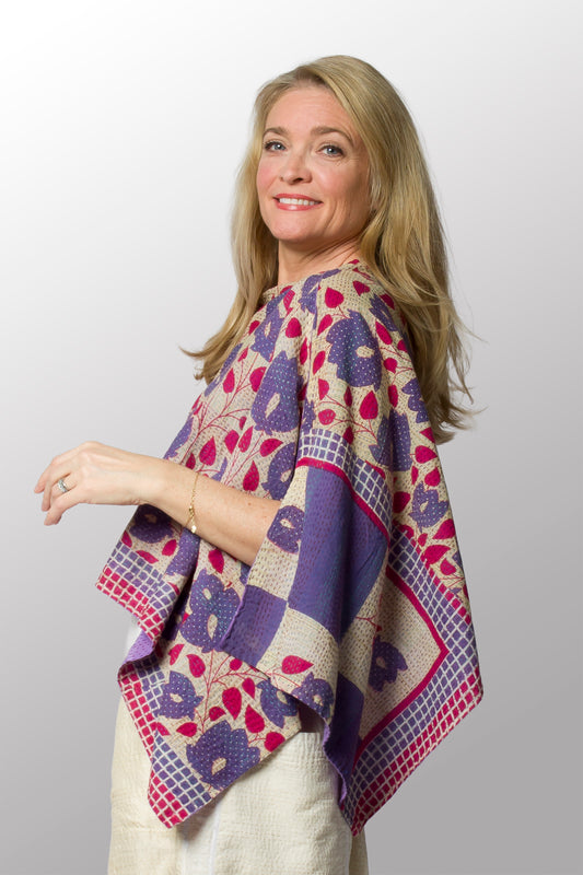 VINTAGE COTTON KANTHA CAPE