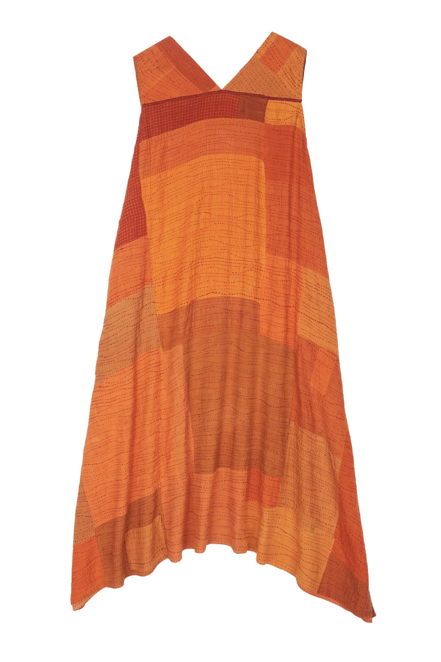SOLID PATCH KANTHA TENT DRESS - ps2413-org -