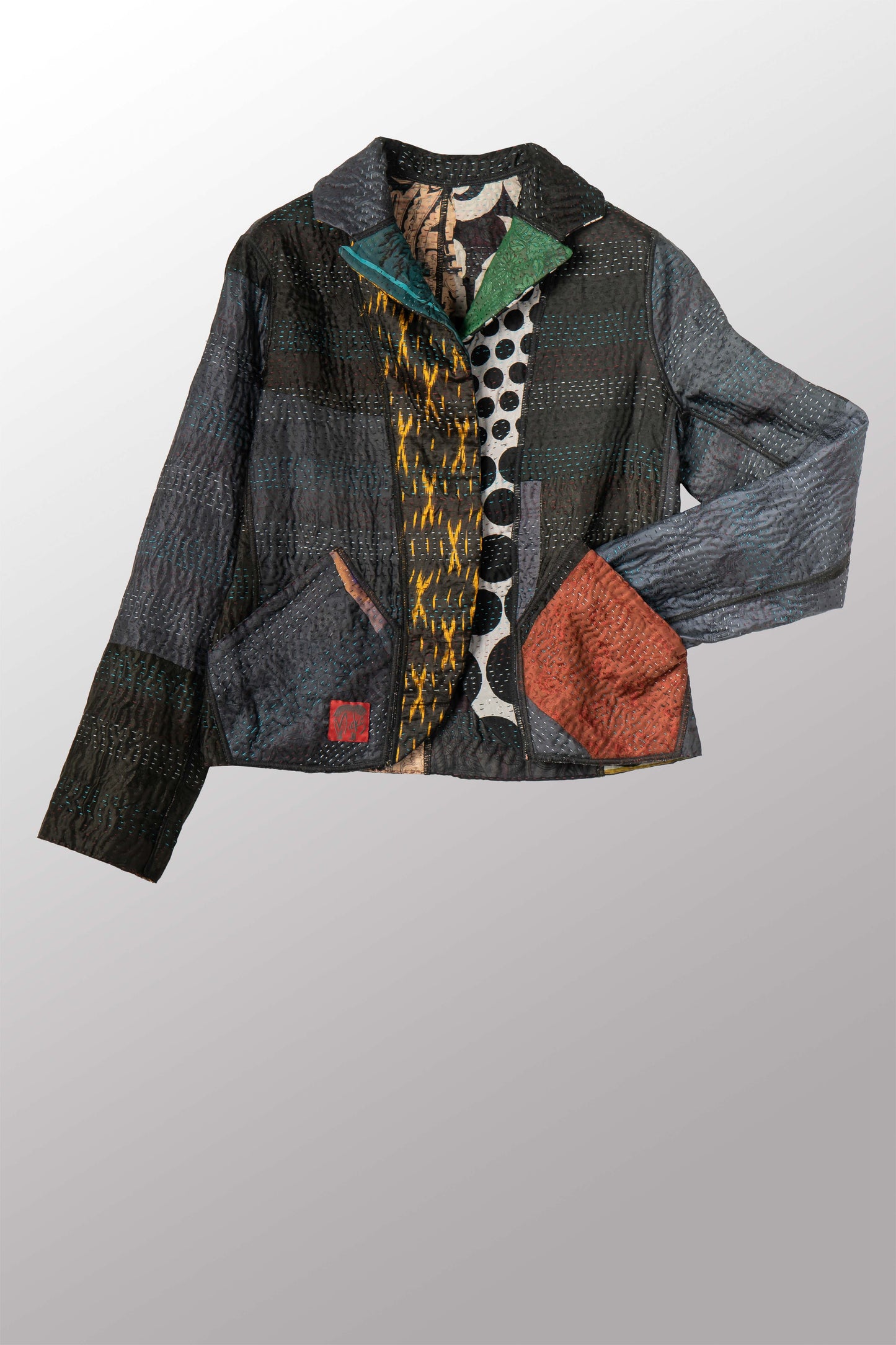 JACQUARD SILK KANTHA CROPPED BASIC JACKET - js4096-blk -