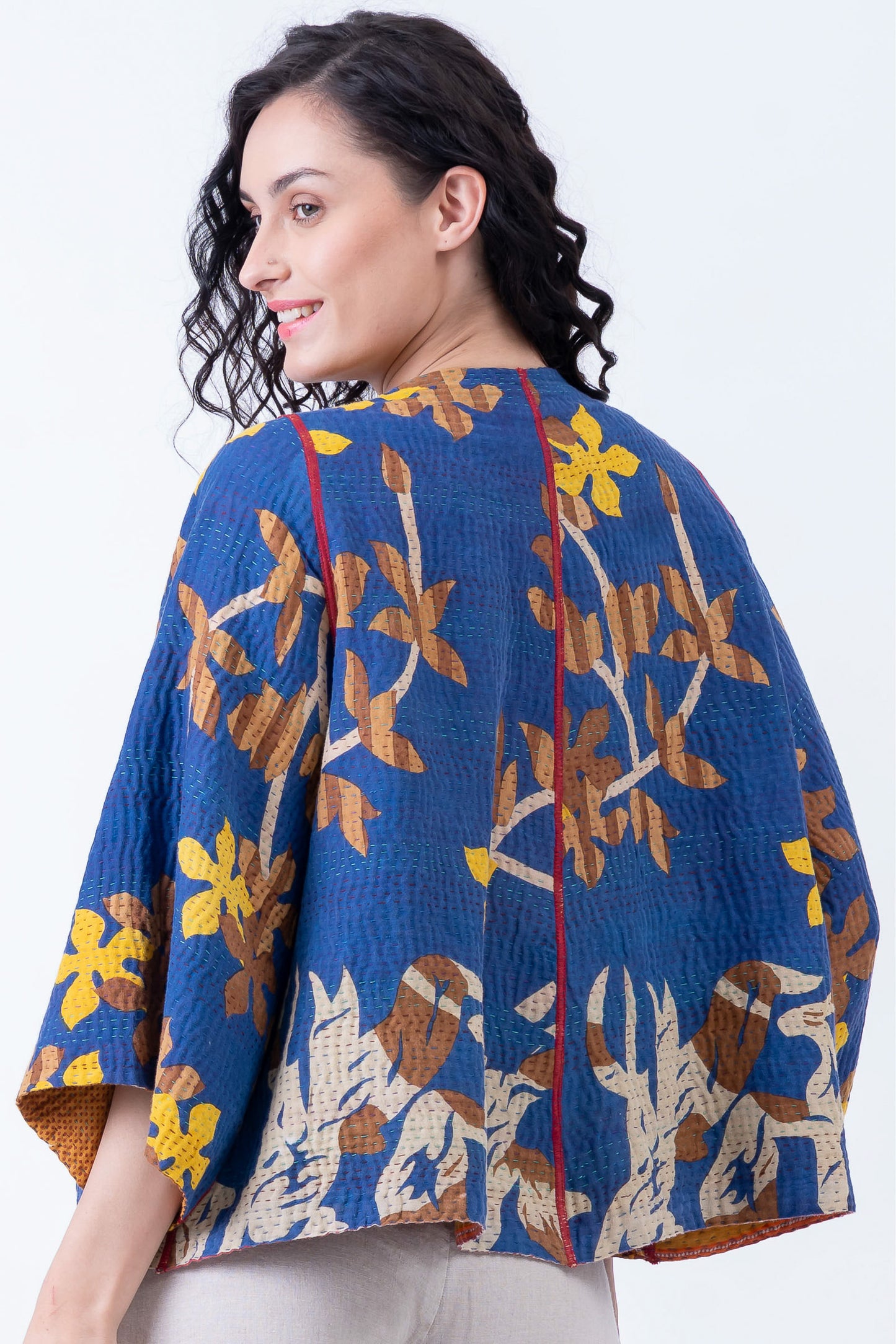 VINTAGE COTTON KANTHA BELL SHAPE JKT - cv4048-0048a -