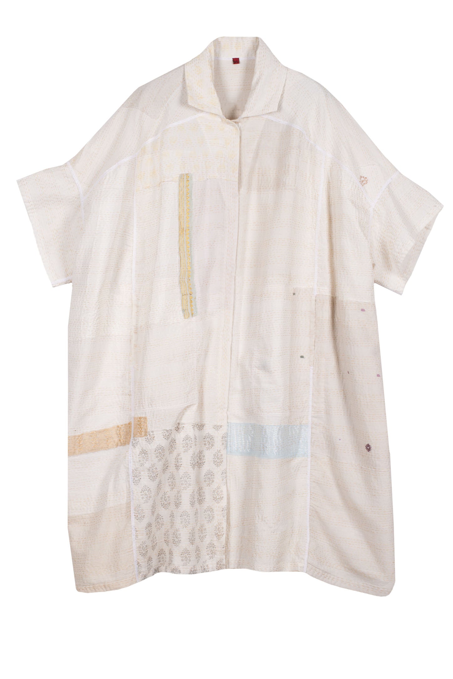 FRAYED PATCH KANTHA WIDE SHIRT DRESS - fi2448-ivy -