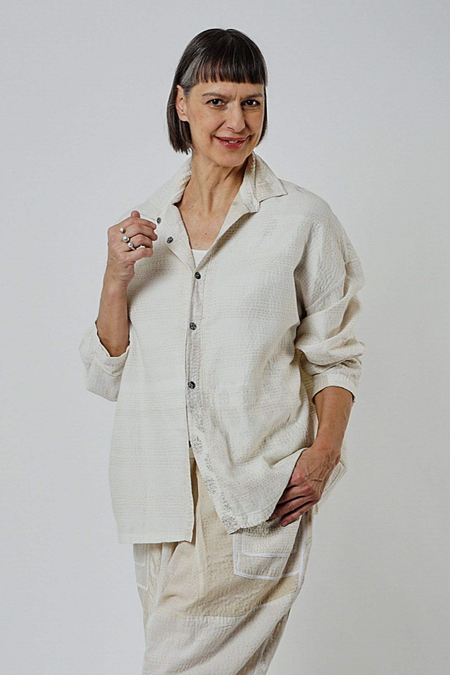 FRAYED PATCH KANTHA CAMP SHIRT - fi2525-ivy -