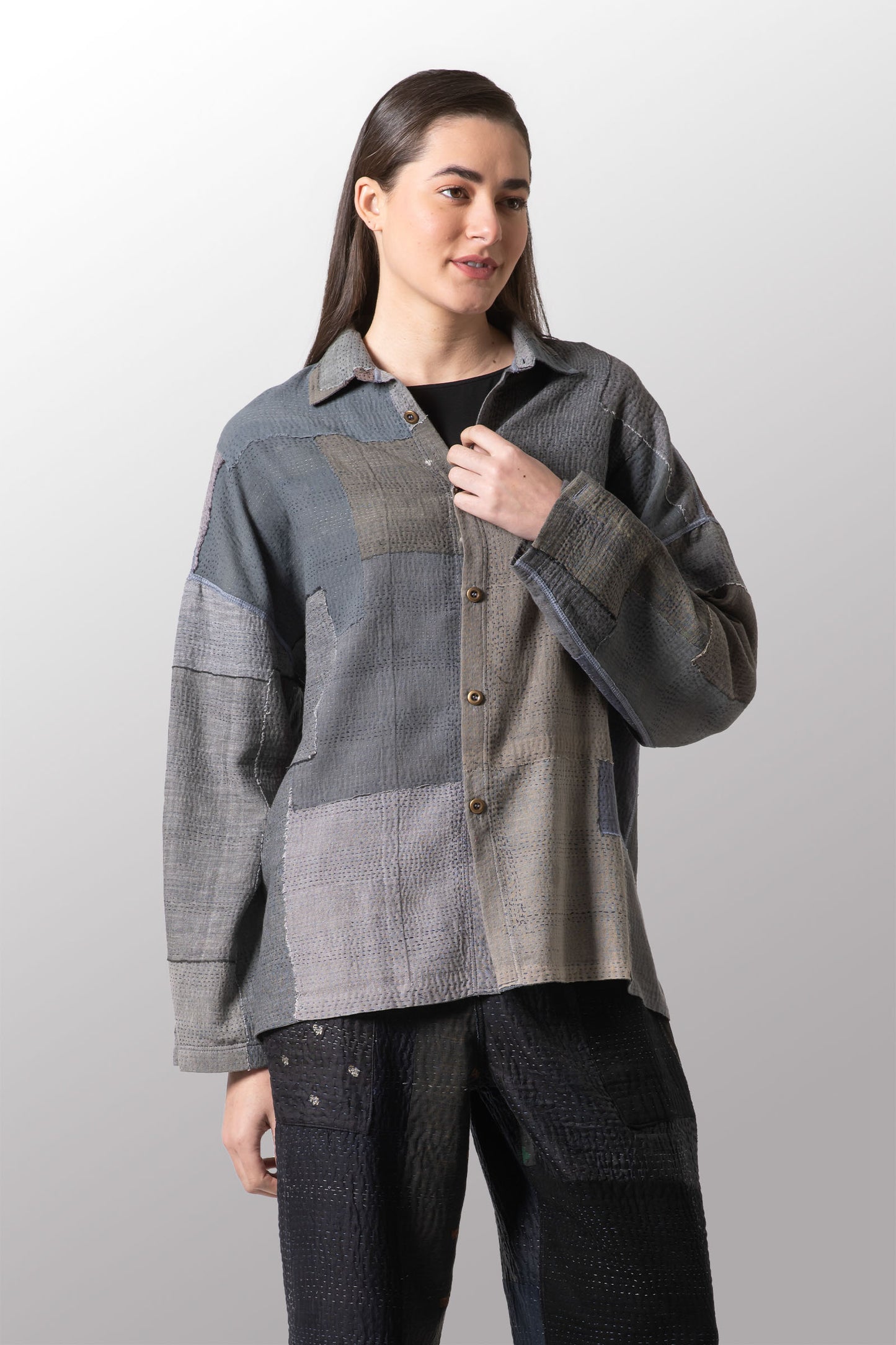 FRAYED PATCH KANTHA CAMP SHIRT - fi2525-ntl -