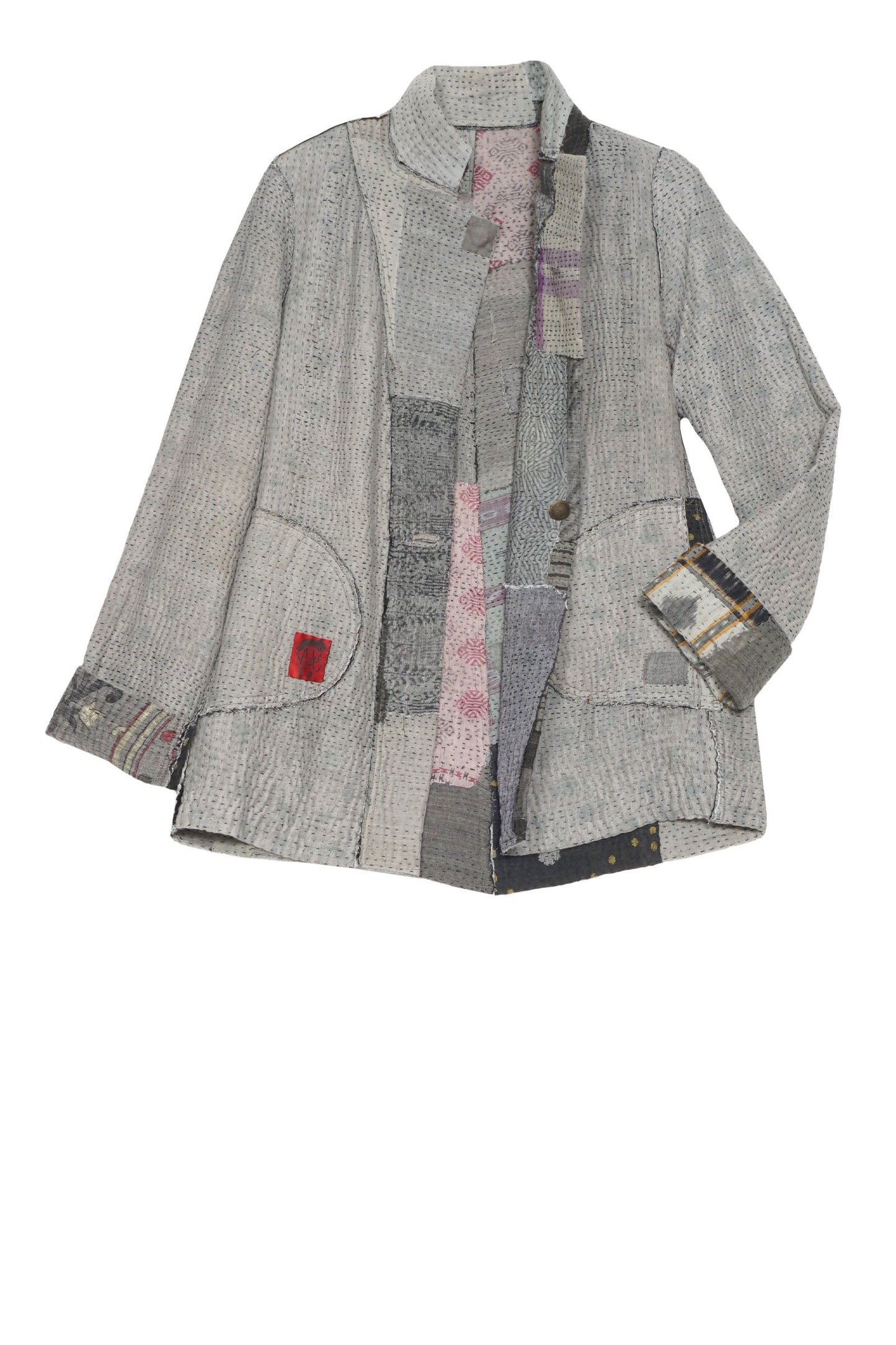 FRAYED PATCH KANTHA SIMPLE JKT - fi4022-gry-oldfab -