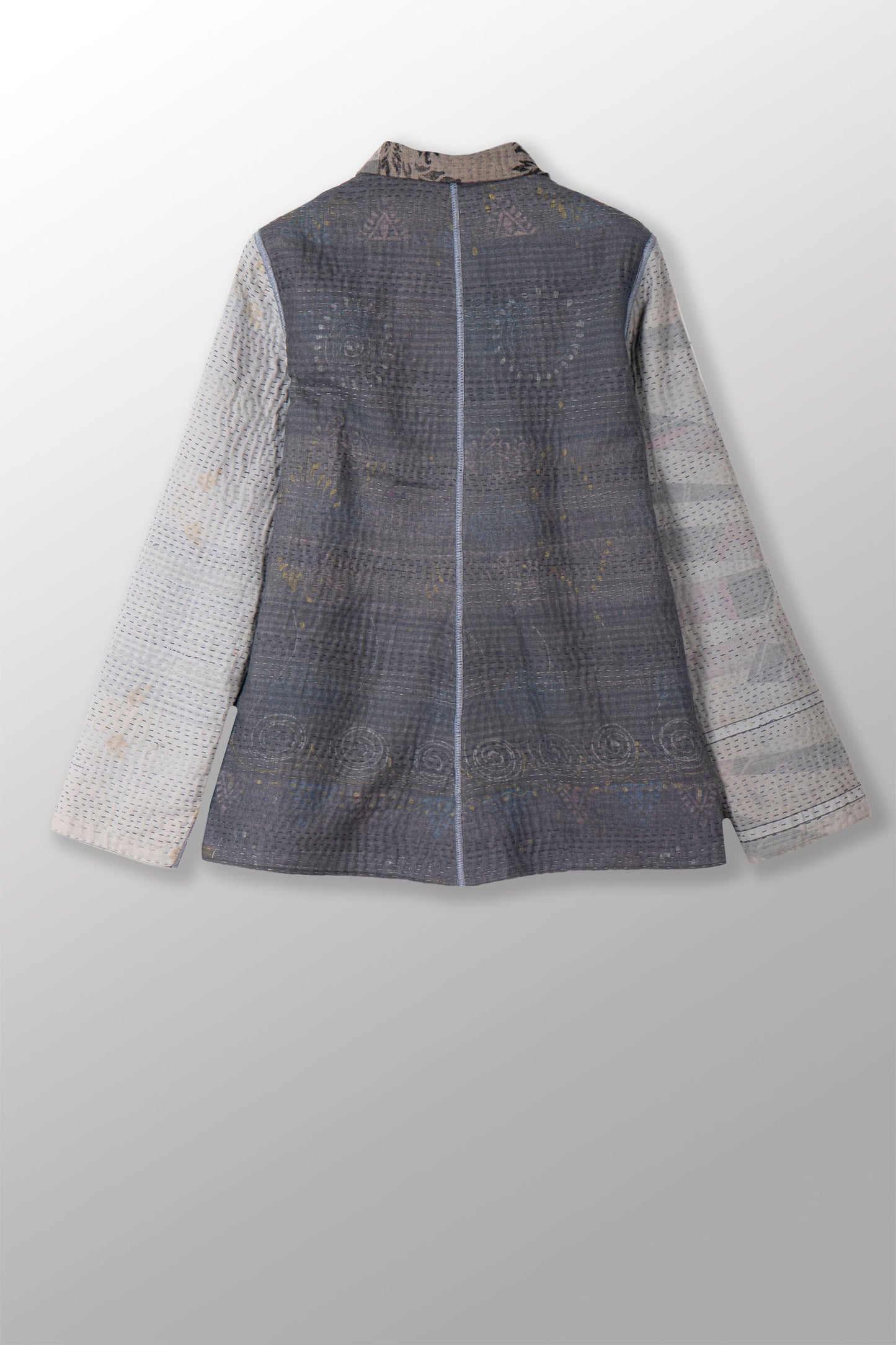 FRAYED PATCH KANTHA SIMPLE JKT - fi4022-gry -