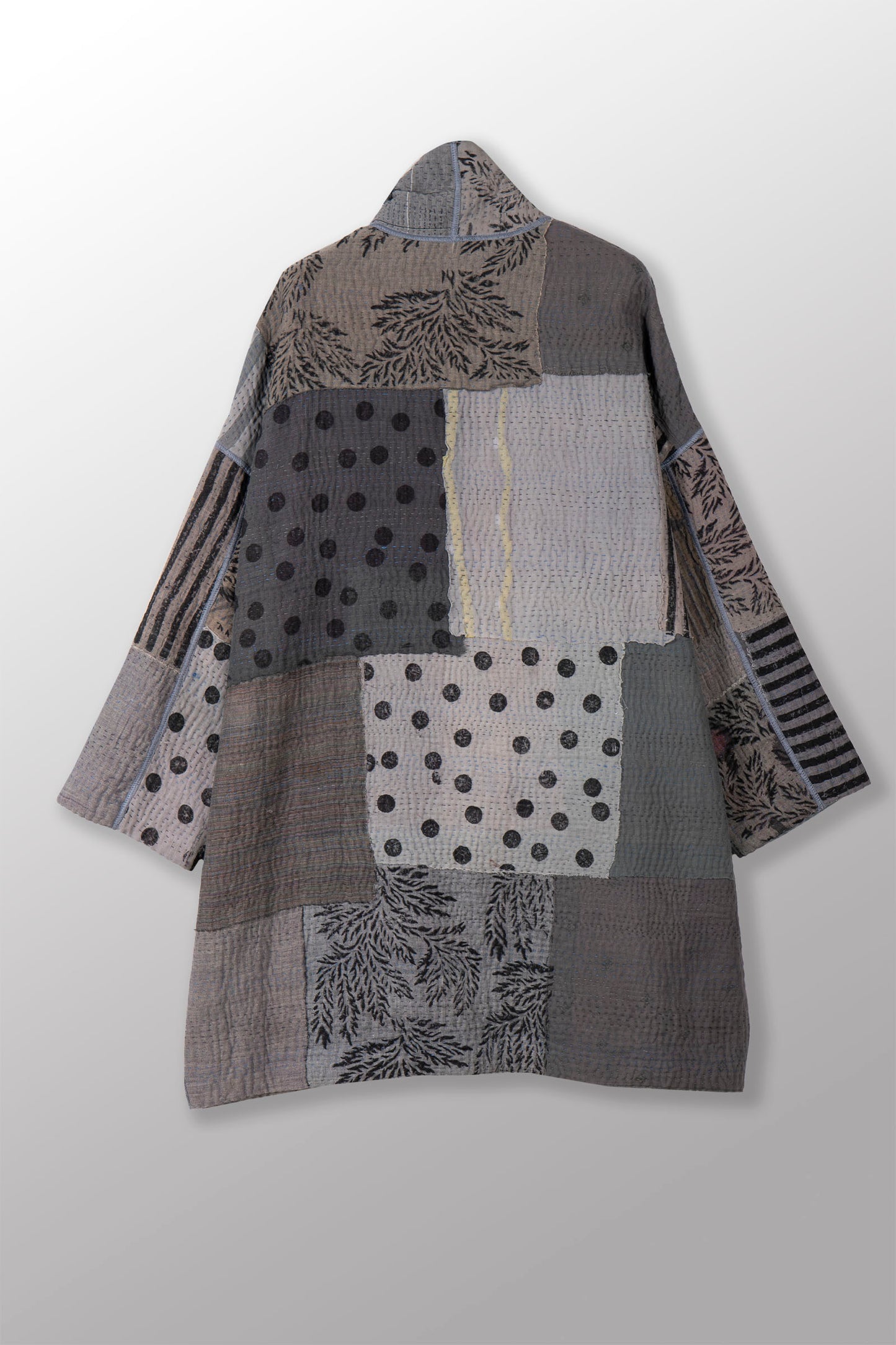 FRAYED PATCH KANTHA HAORI JACKET - fi4068-gry -