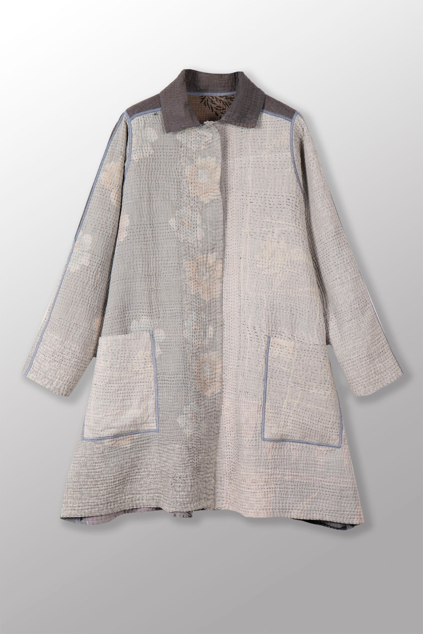 FRAYED PATCH KANTHA A-LINE DUSTER - fi4311-gry -