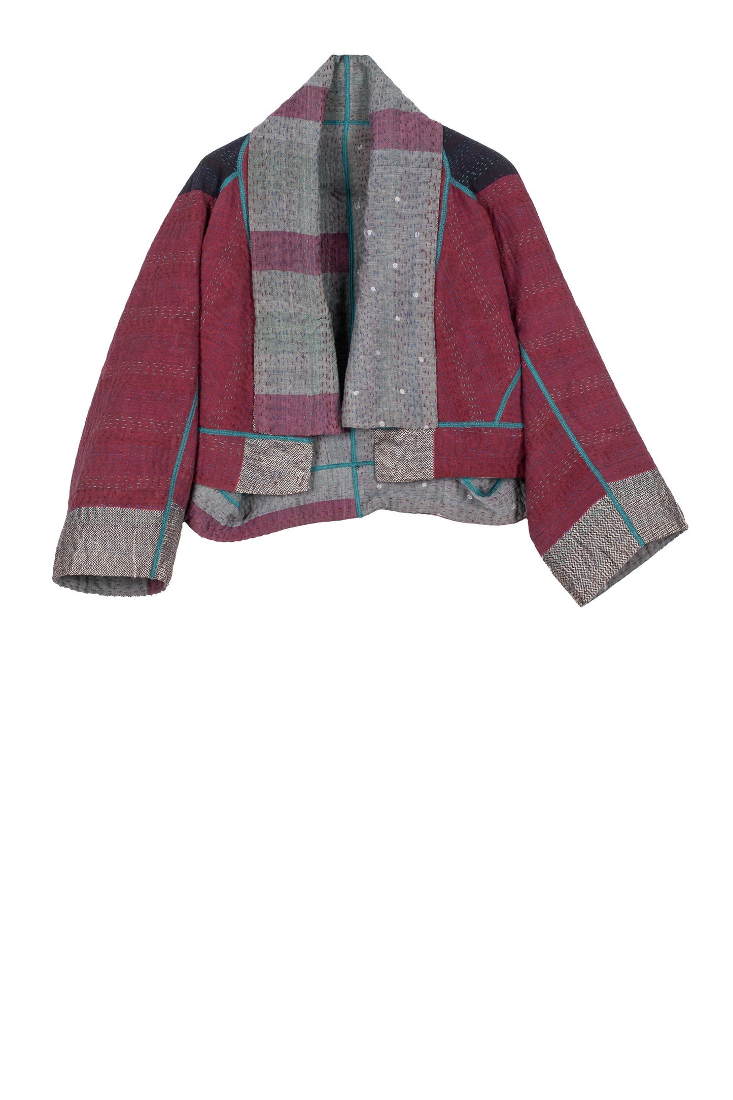 WOVEN VINTAGE COTTON KANTHA DOLMAN SHORT JACKET - fw4015-5001m -