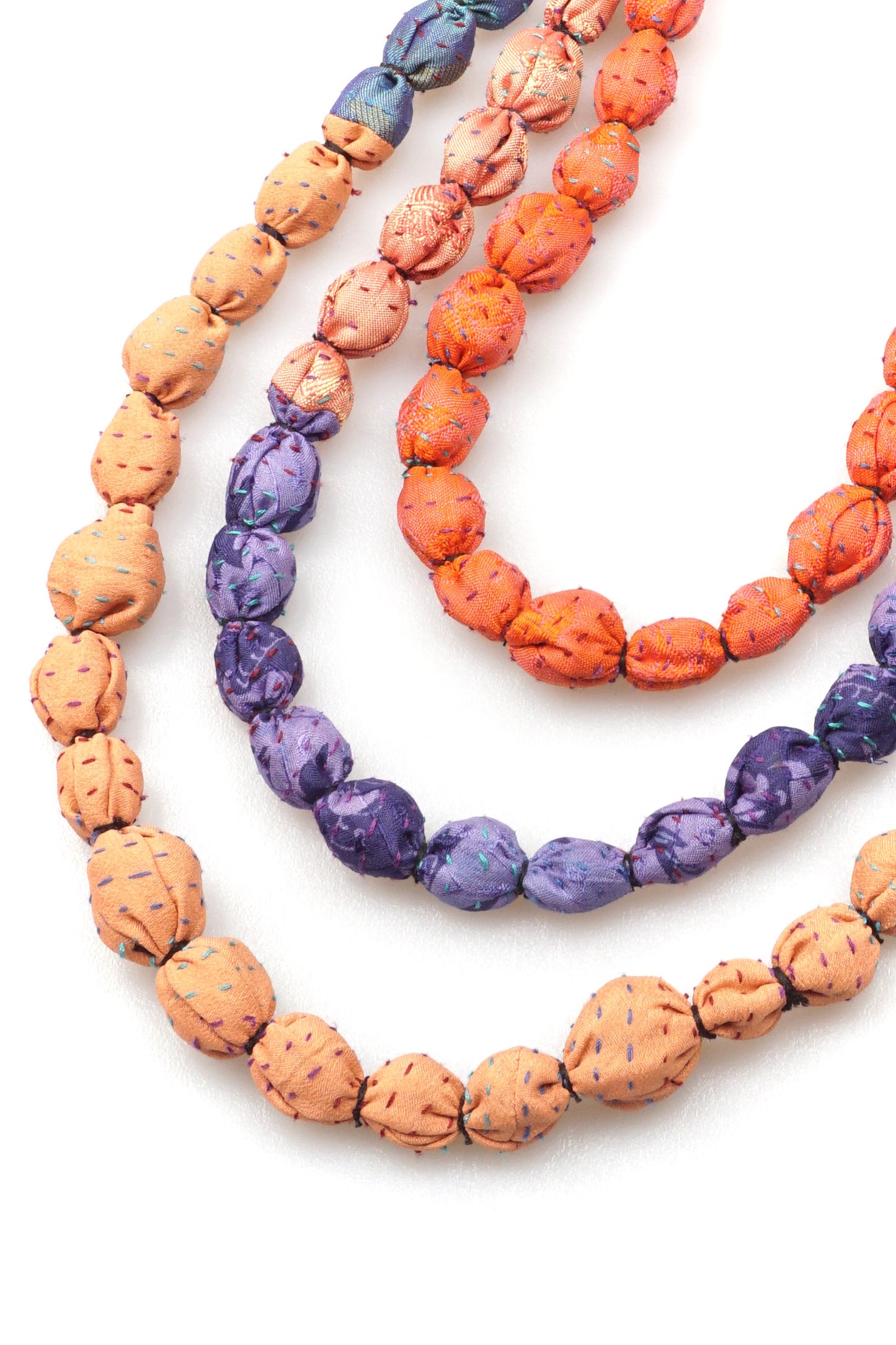 GEORGETTE JACQUARD VINTAGE SILK KANTHA TIE-BEADS LONG NECKLACE - gj2707-bor -