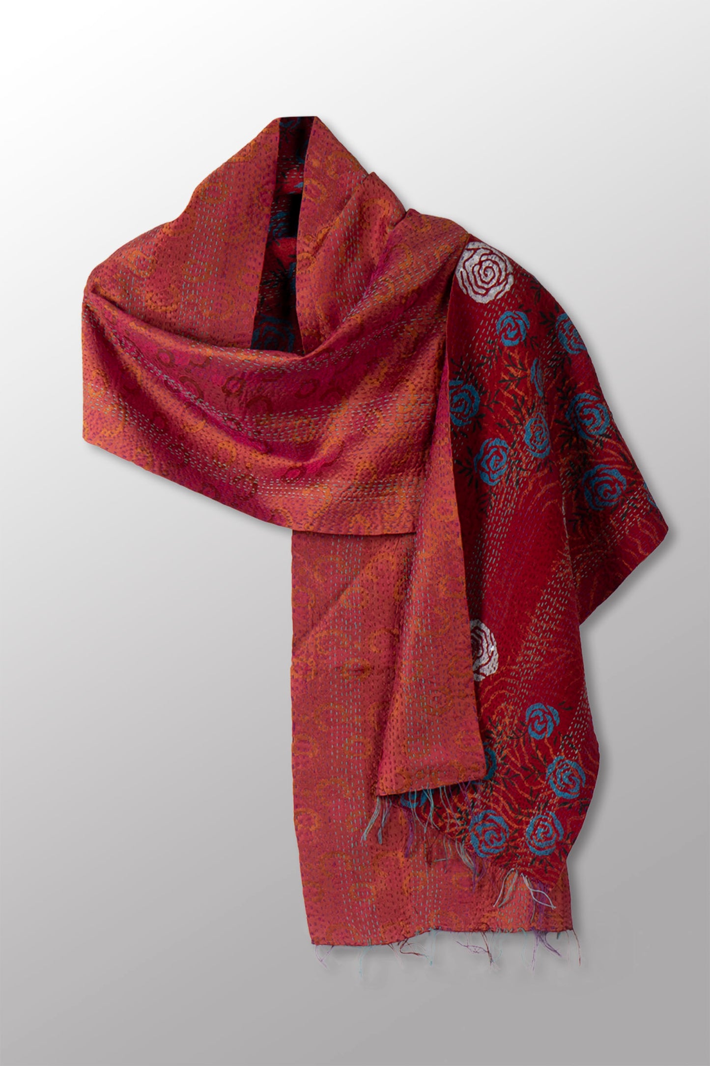 GEORGETTE JACQUARD  KANTHA SCARF SHORT - gq2805-red -