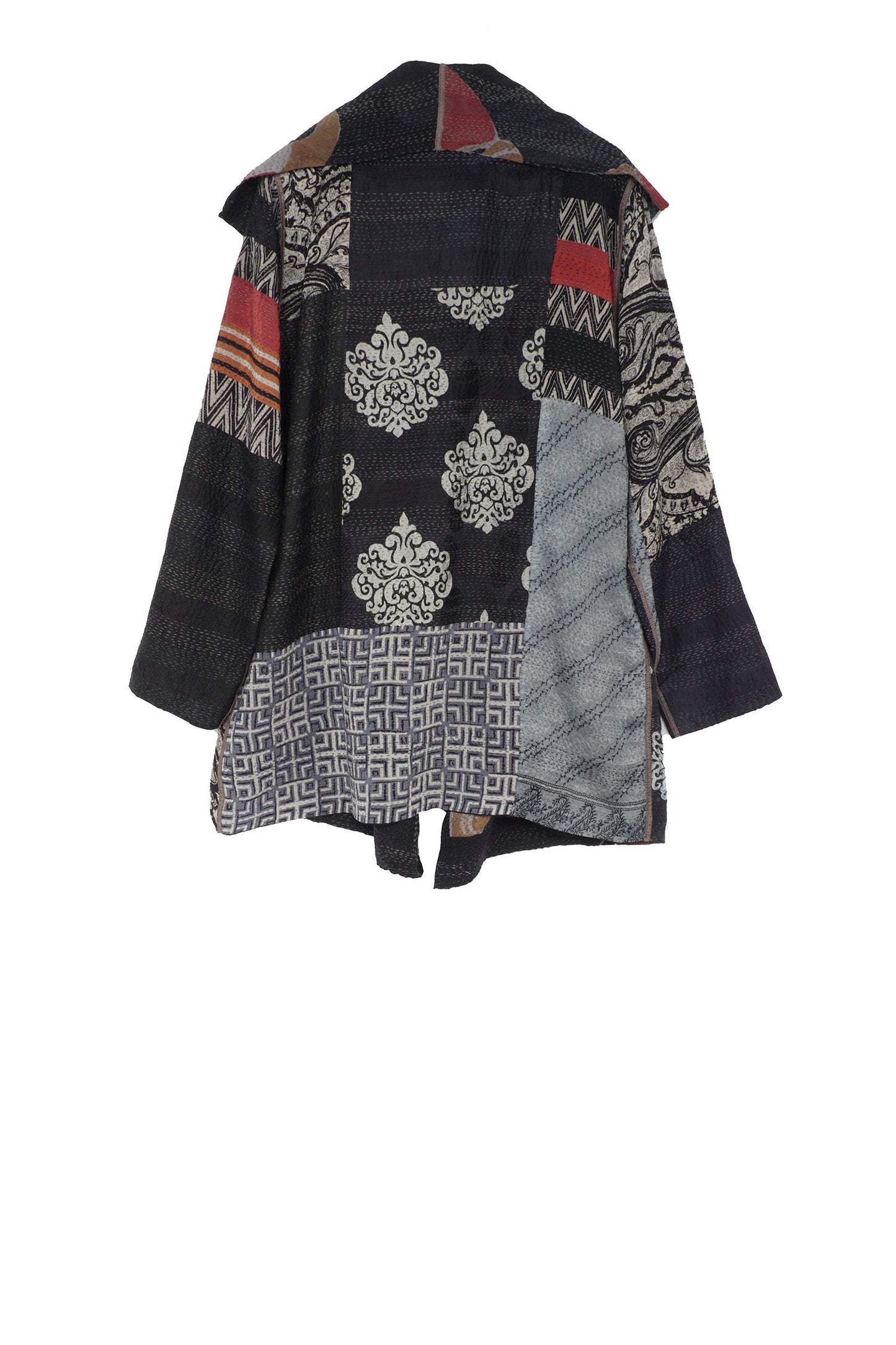 GEORGETTE VINTAGE SILK PATCH KANTHA POCKET JKT - gs2002-blk -