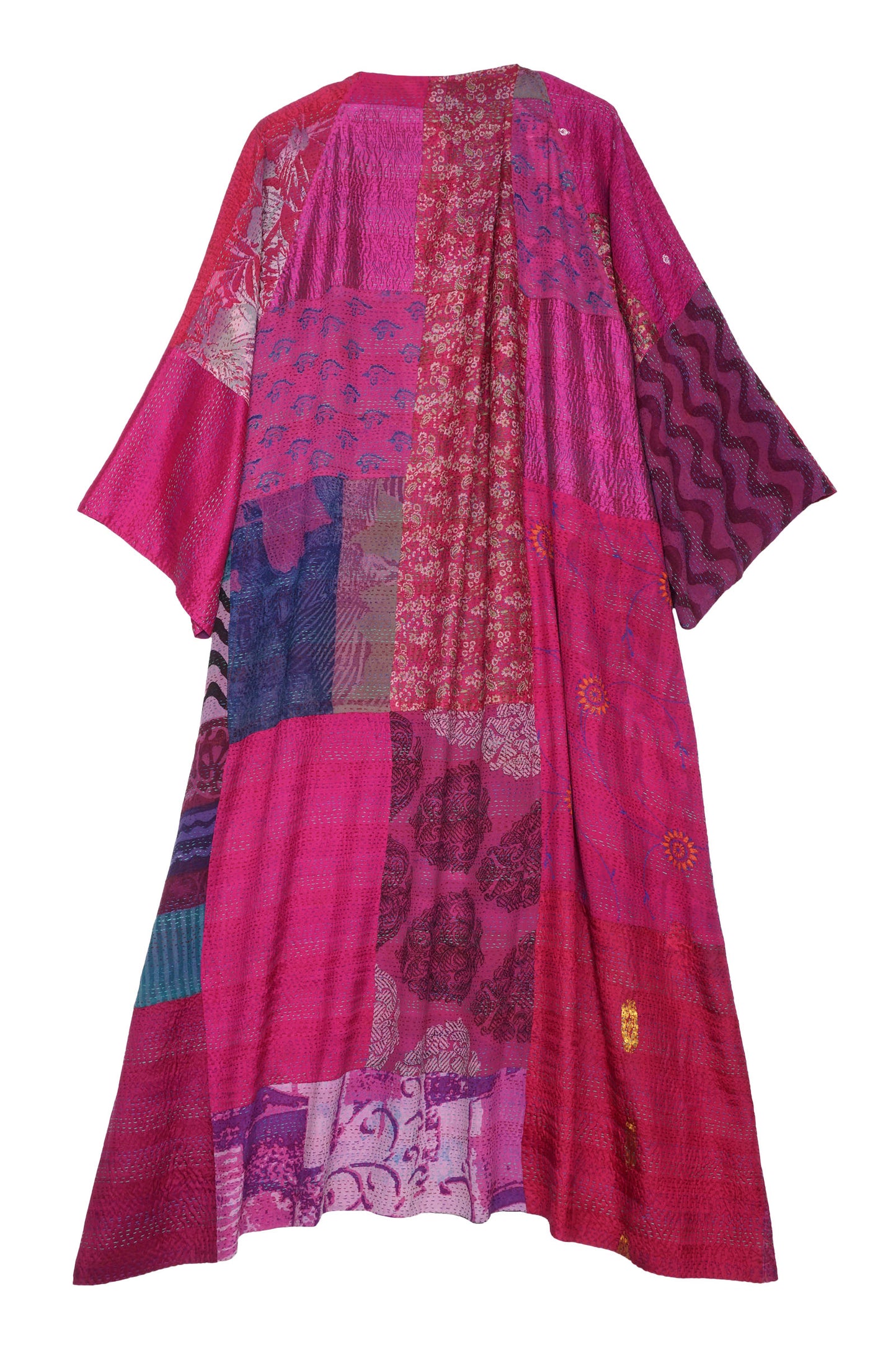 GEORGETTE VINTAGE SILK PATCH KANTHA KIMONO MAXI - gs2318-pik -