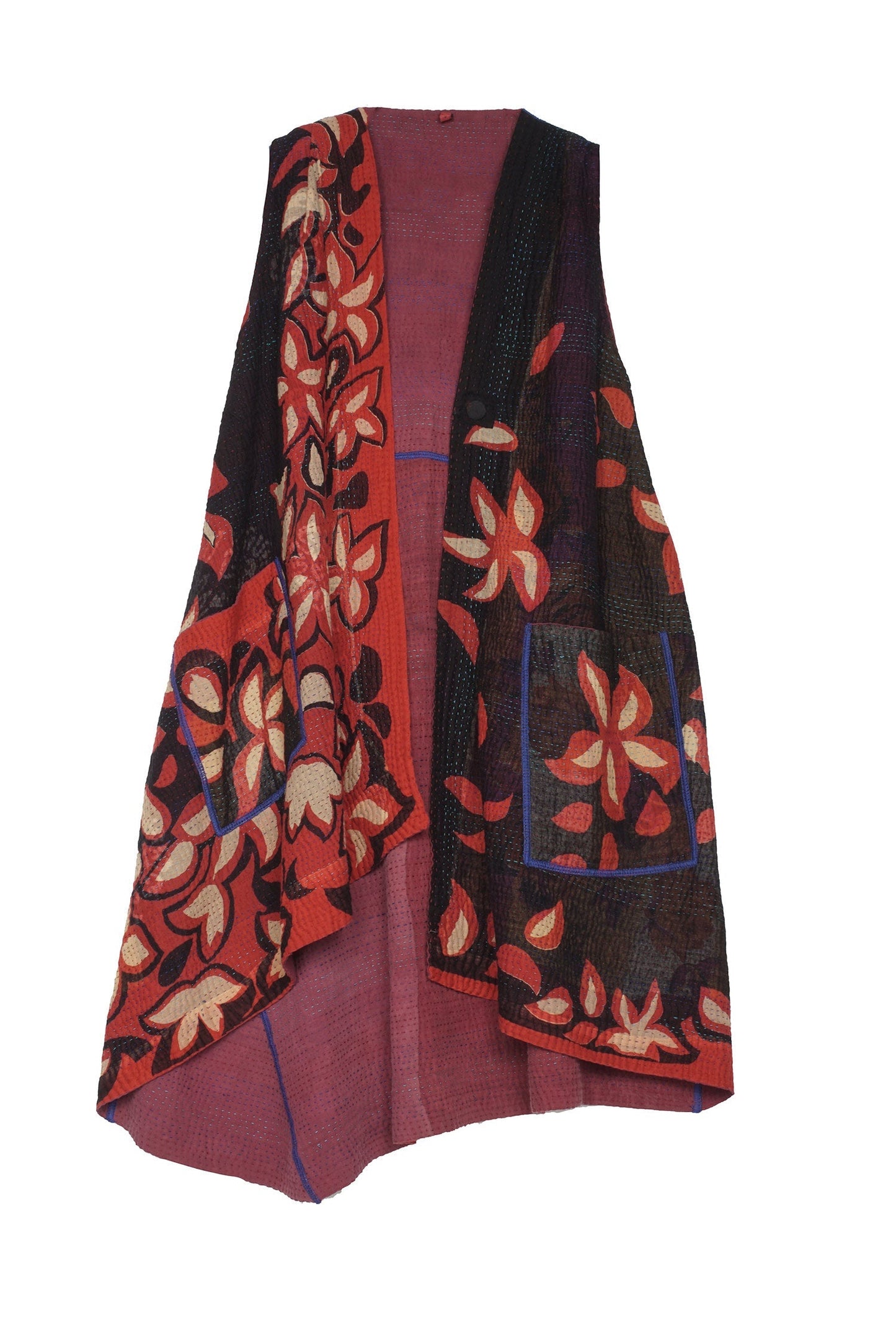 HOLIDAY FLOWER KANTHA WRAP VEST - hf4213-red -