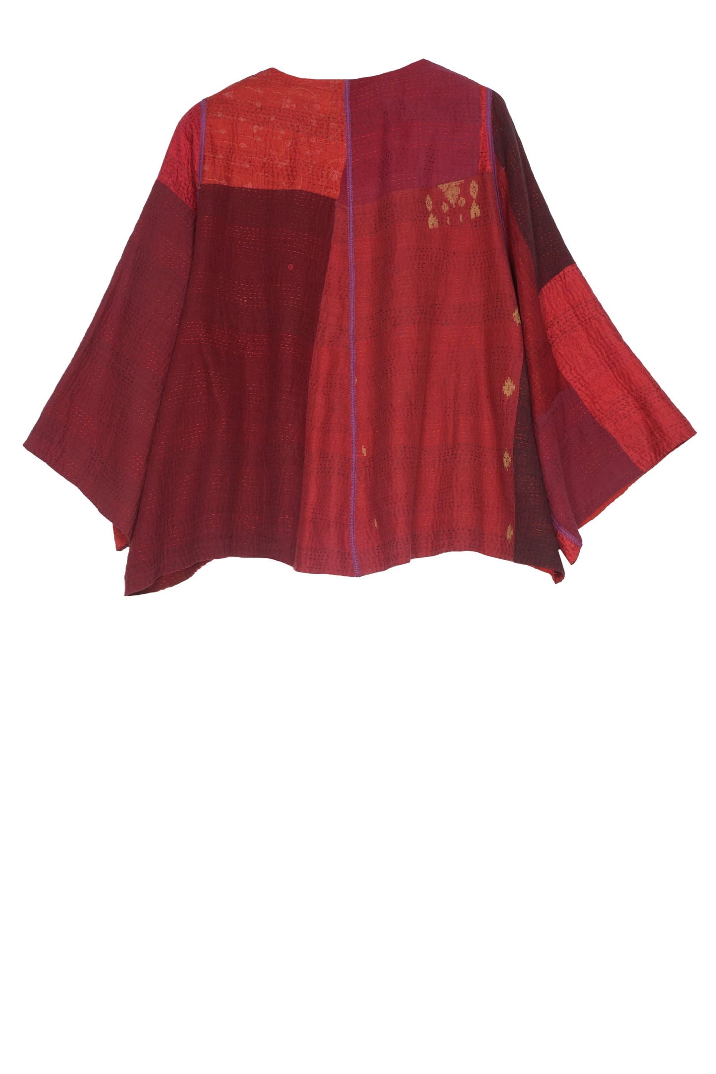 JAIPUR PATCH KANTHA BELL SHAPE JKT - jp2048-red -