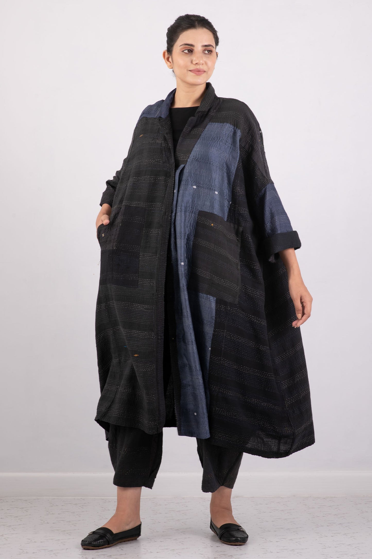 JAIPUR PATCH KANTHA OVERSIZE DRESS - jp2432-blk -