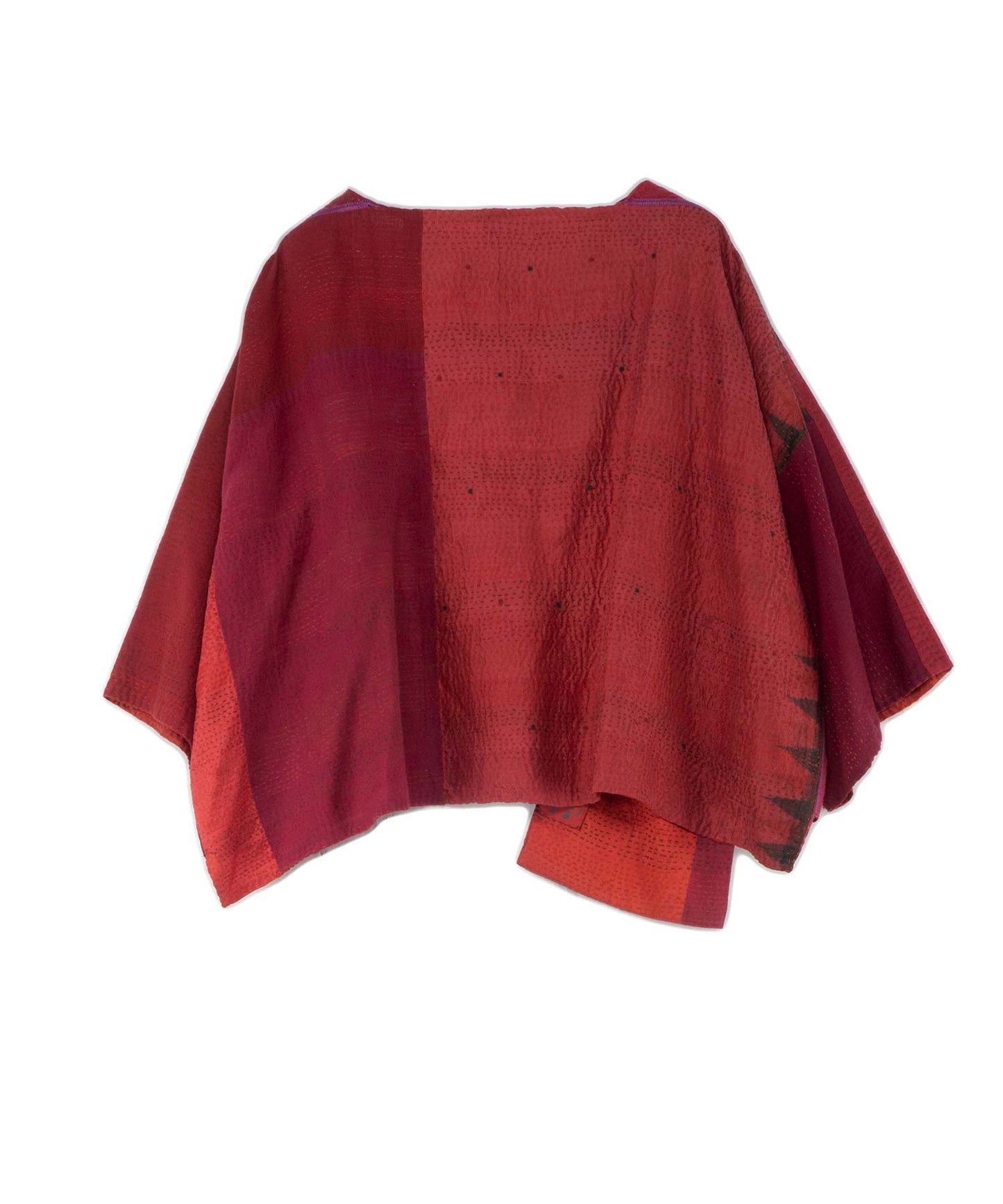 JAIPUR PATCH KANTHA 3/4 SLV. CROP TOP - jp2528-red -