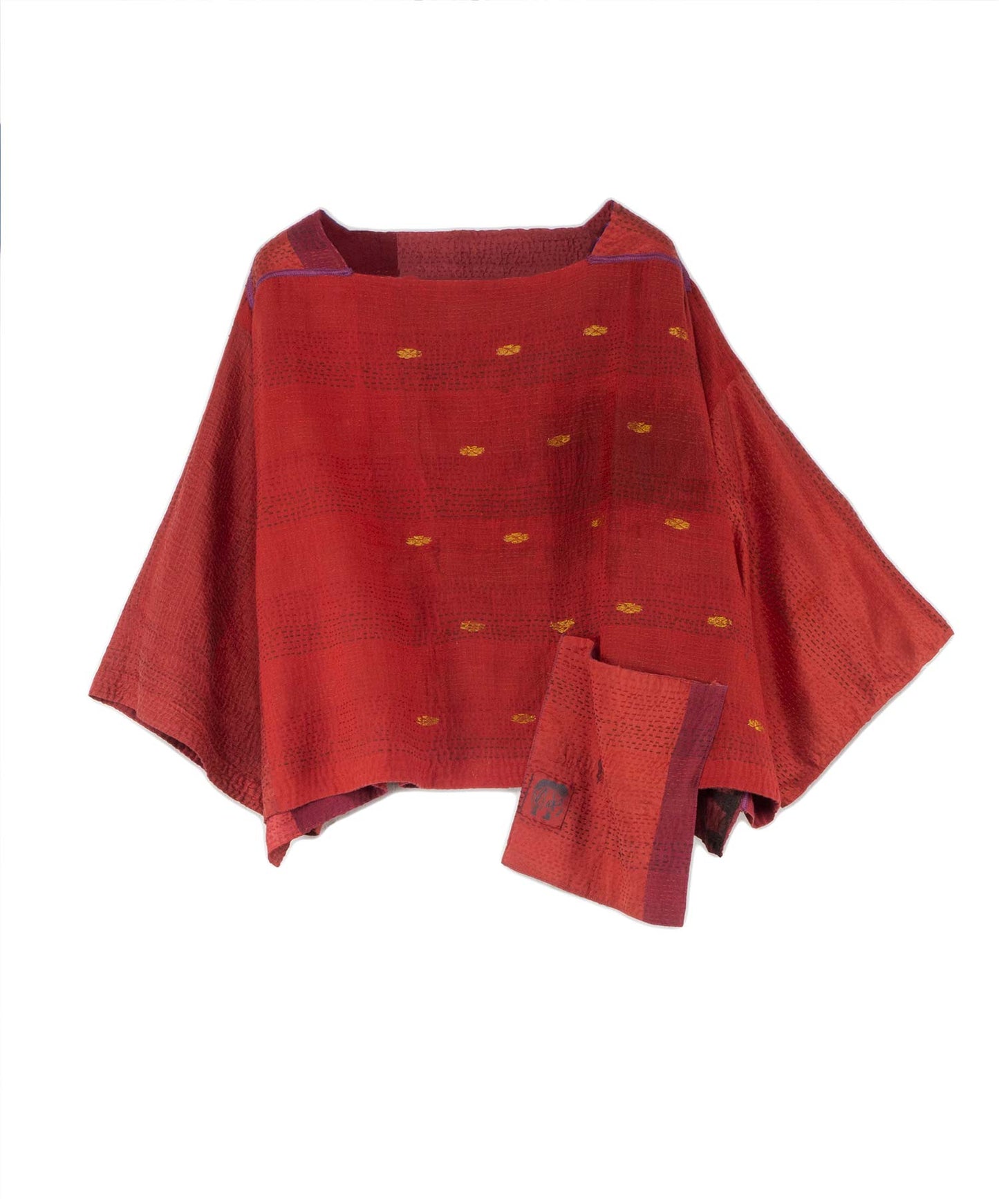 JAIPUR PATCH KANTHA 3/4 SLV. CROP TOP - jp2528-red -