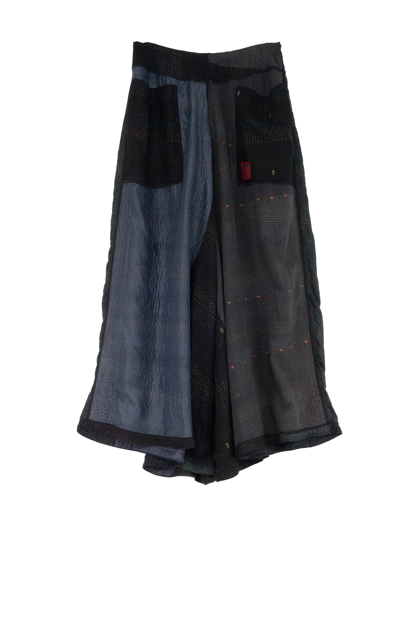 JAIPUR PATCH KANTHA WIDE LEG PANTS - jp2623-blk -