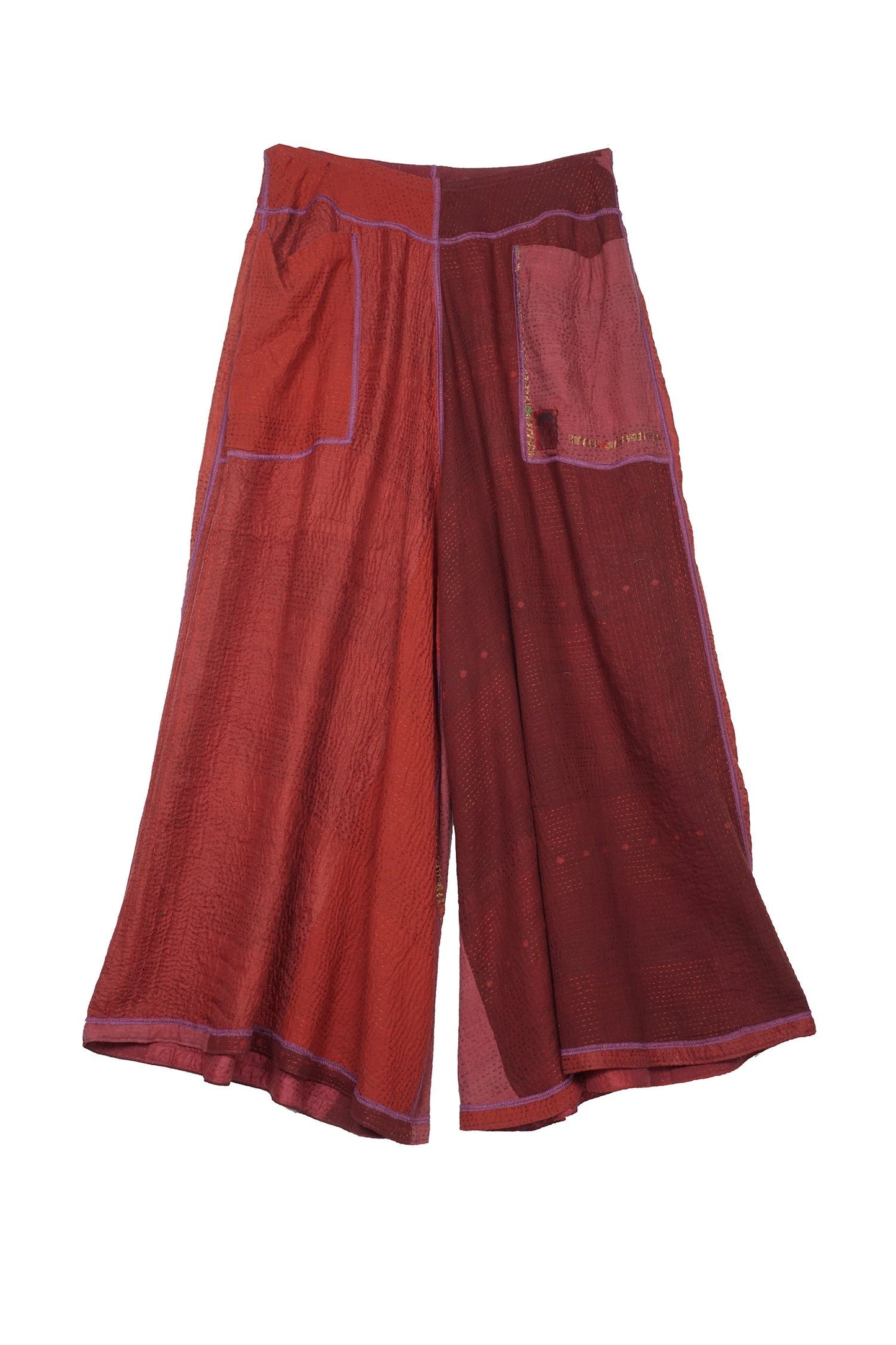 JAIPUR PATCH KANTHA WIDE LEG PANTS - jp2623-red -