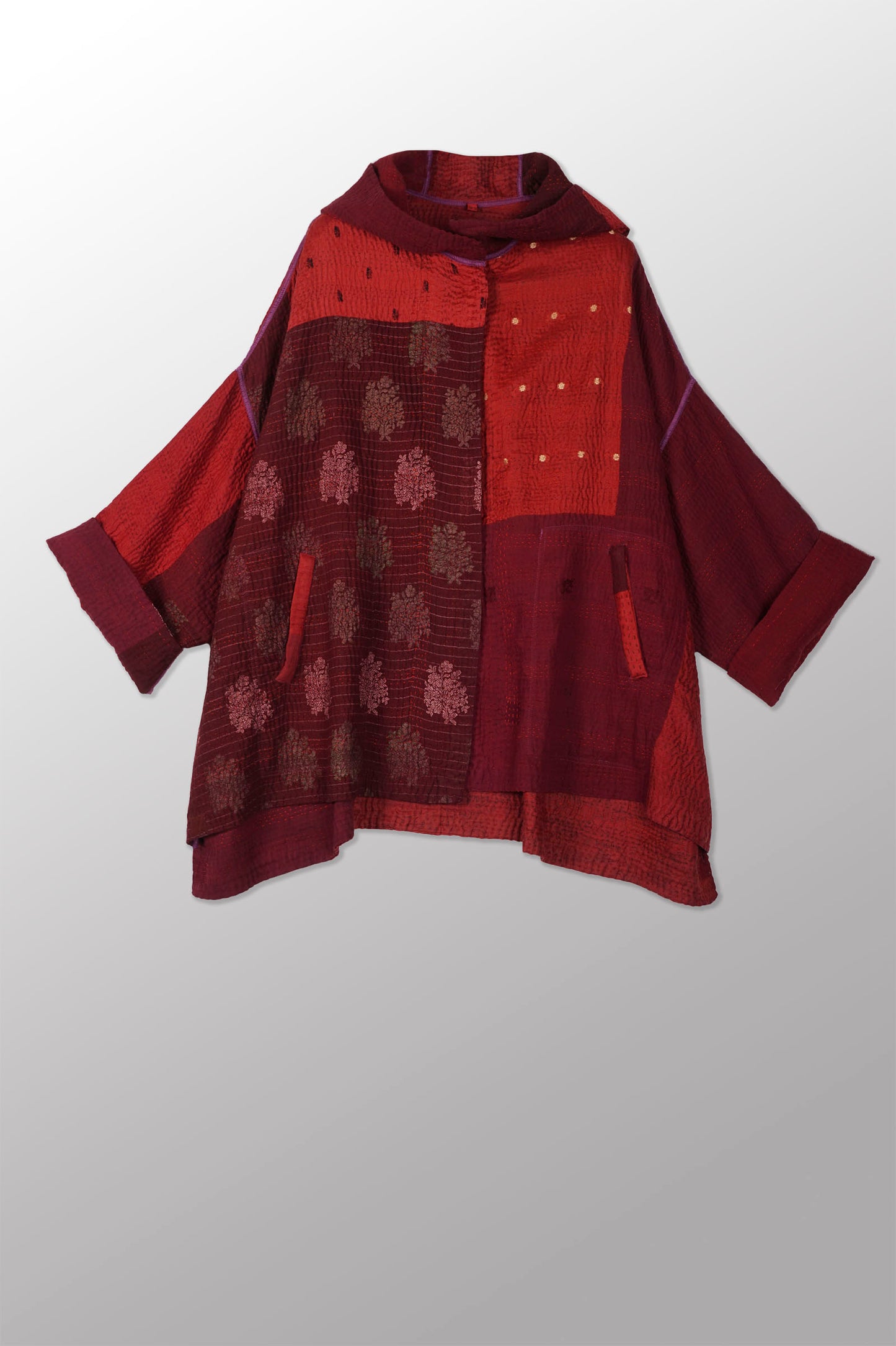 JAIPUR PATCH KANTHA BACK FLARE JKT - jp4046-red -