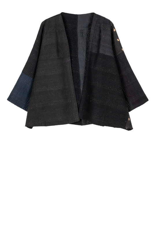 JAIPUR PATCH KANTHA BELL SHAPE JACKET - jp4048-blk -