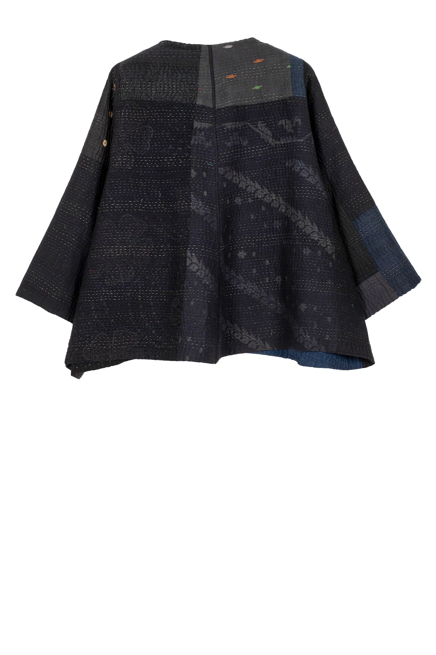 JAIPUR PATCH KANTHA BELL SHAPE JACKET - jp4048-blk -