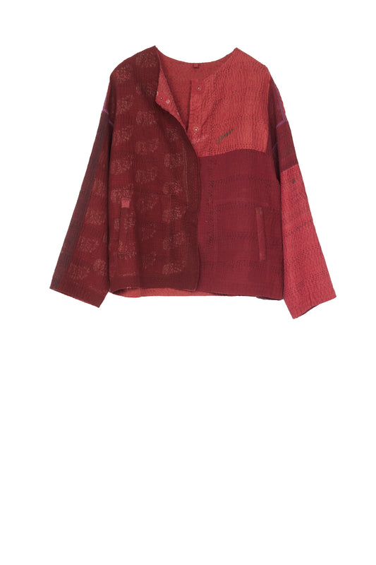 JAIPUR PATCH KANTHA CREW NECK SHORT JKT - jp4053-red -