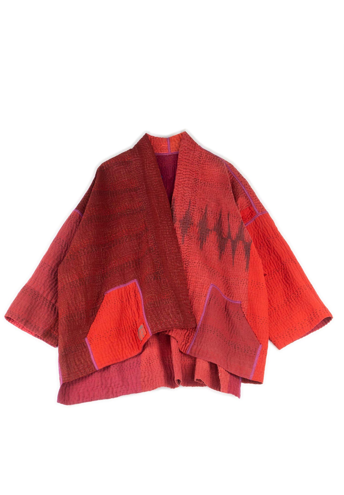 JAIPUR PATCH KANTHA MINI KIMONO JKT - jp4055-red -