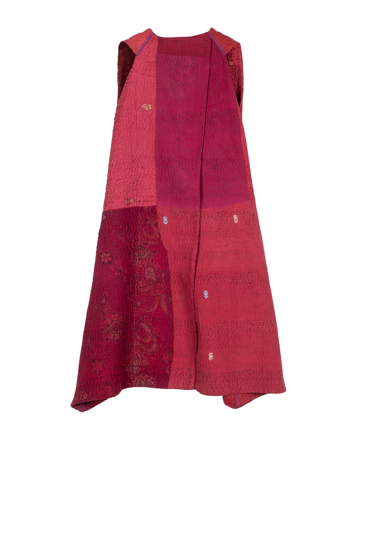 JAIPUR PATCH KANTHA BACK PLEATED VEST - jp4221-red -