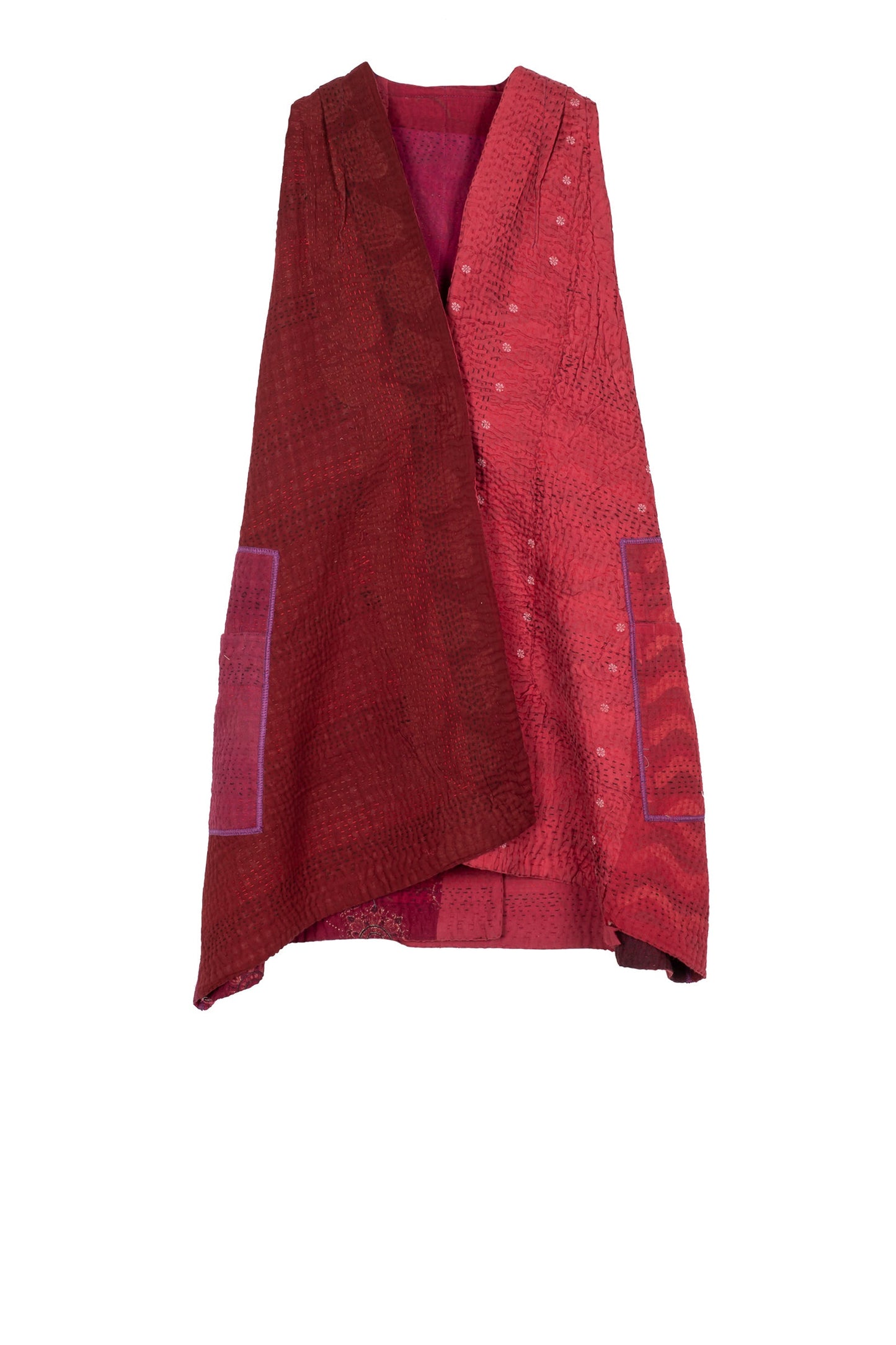 JAIPUR PATCH KANTHA BACK PLEATED VEST - jp4221-red -