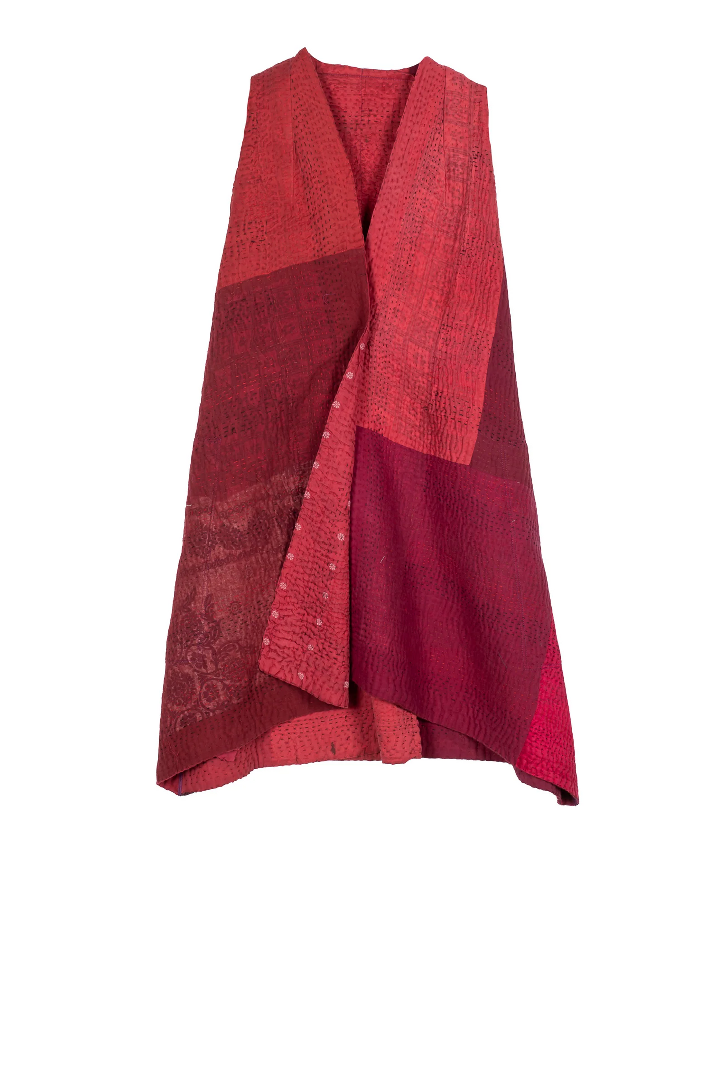 JAIPUR PATCH KANTHA BACK PLEATED VEST - jp4221-red -