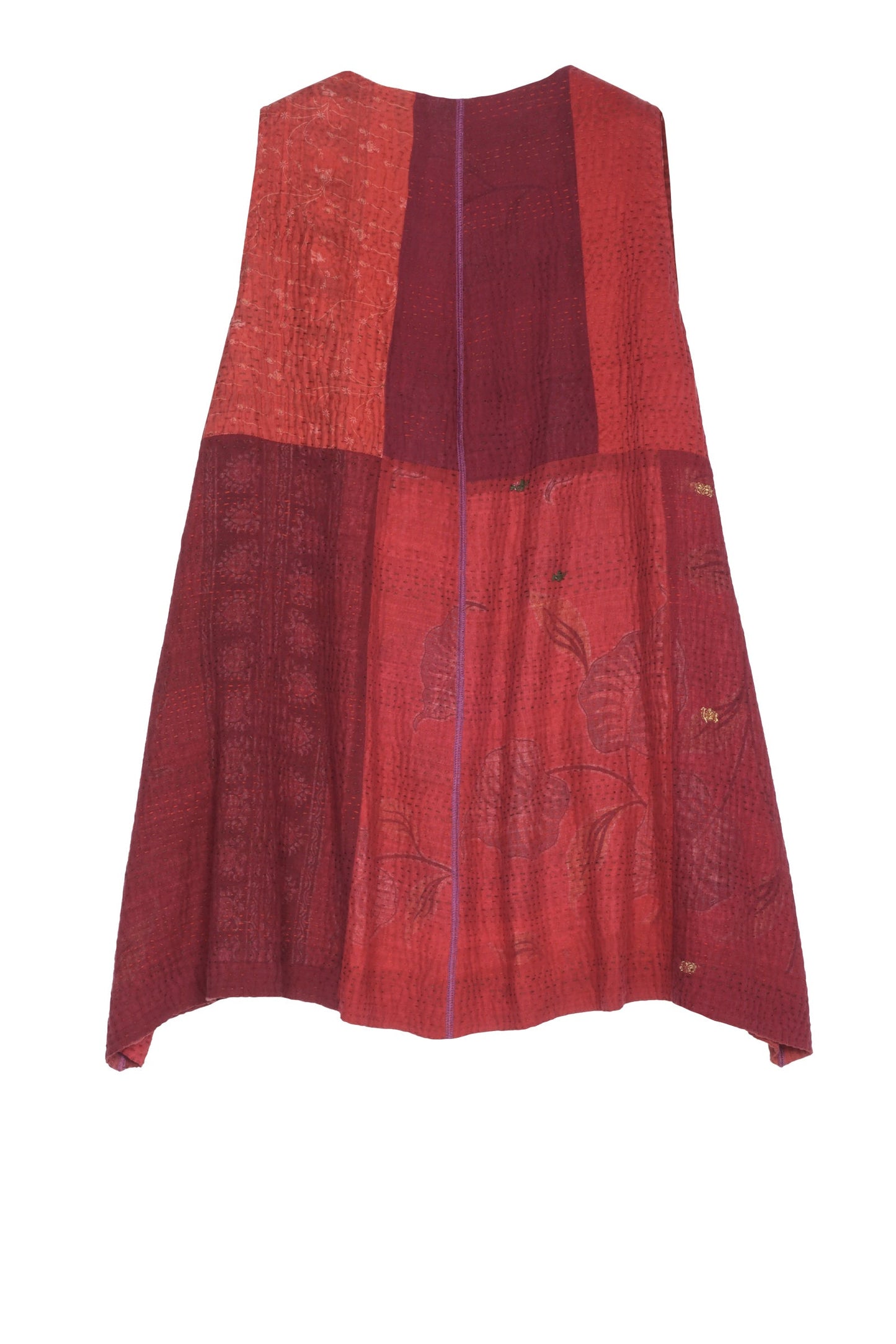 JAIPUR PATCH KANTHA BELL SHAPE LONG VEST - jp4225-red -