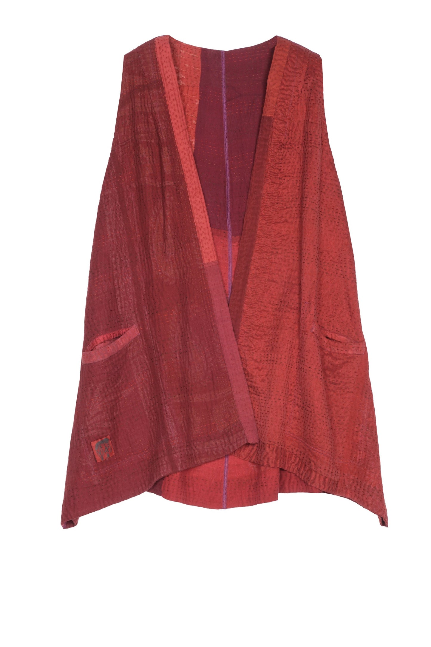 JAIPUR PATCH KANTHA BELL SHAPE LONG VEST - jp4225-red -