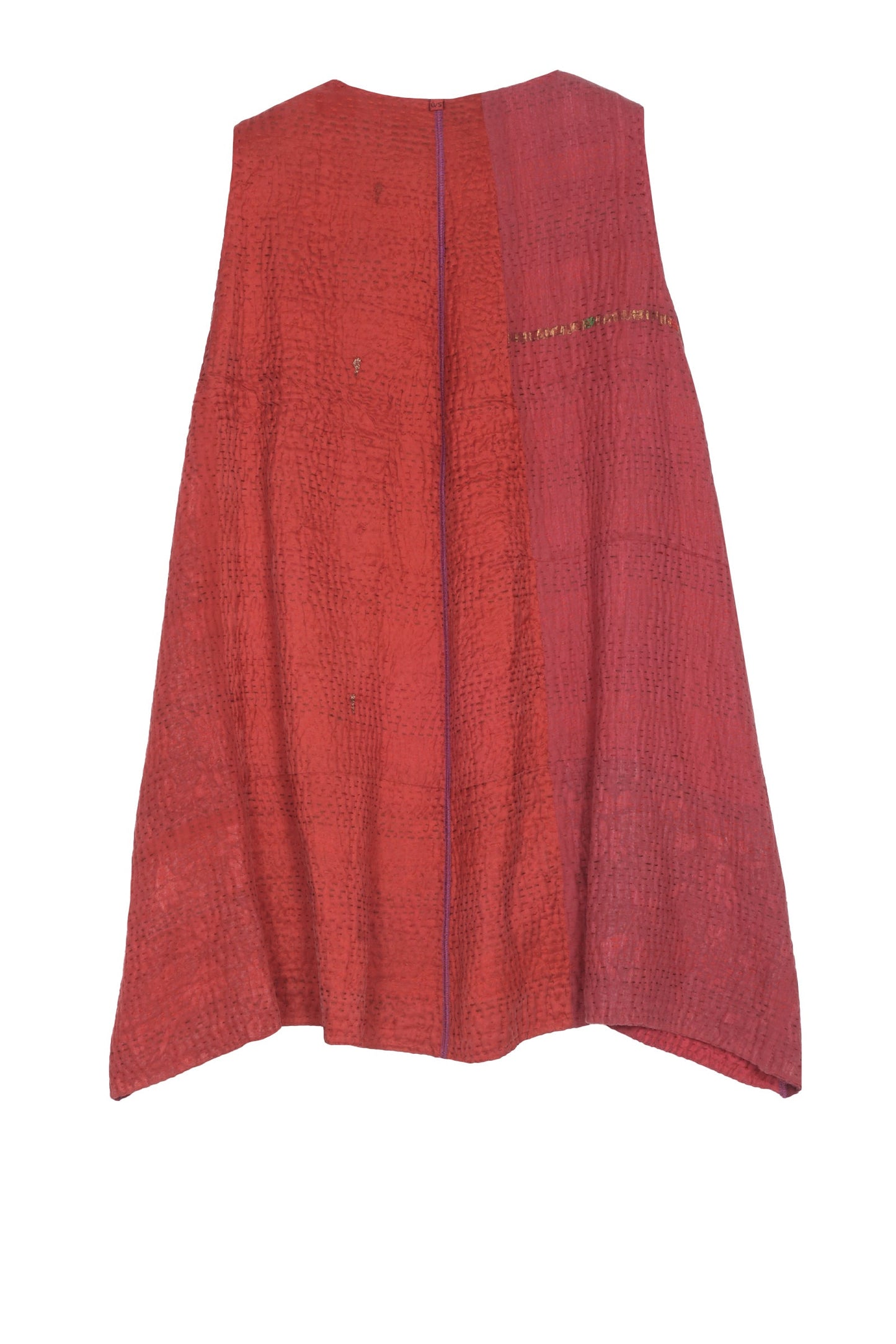 JAIPUR PATCH KANTHA BELL SHAPE LONG VEST - jp4225-red -