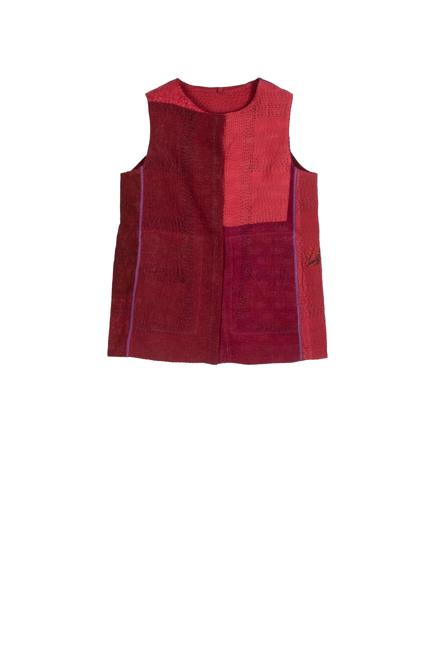 JAIPUR PATCH KANTHA NEW CREW NECK MEDIUM VEST - jp4243-red -