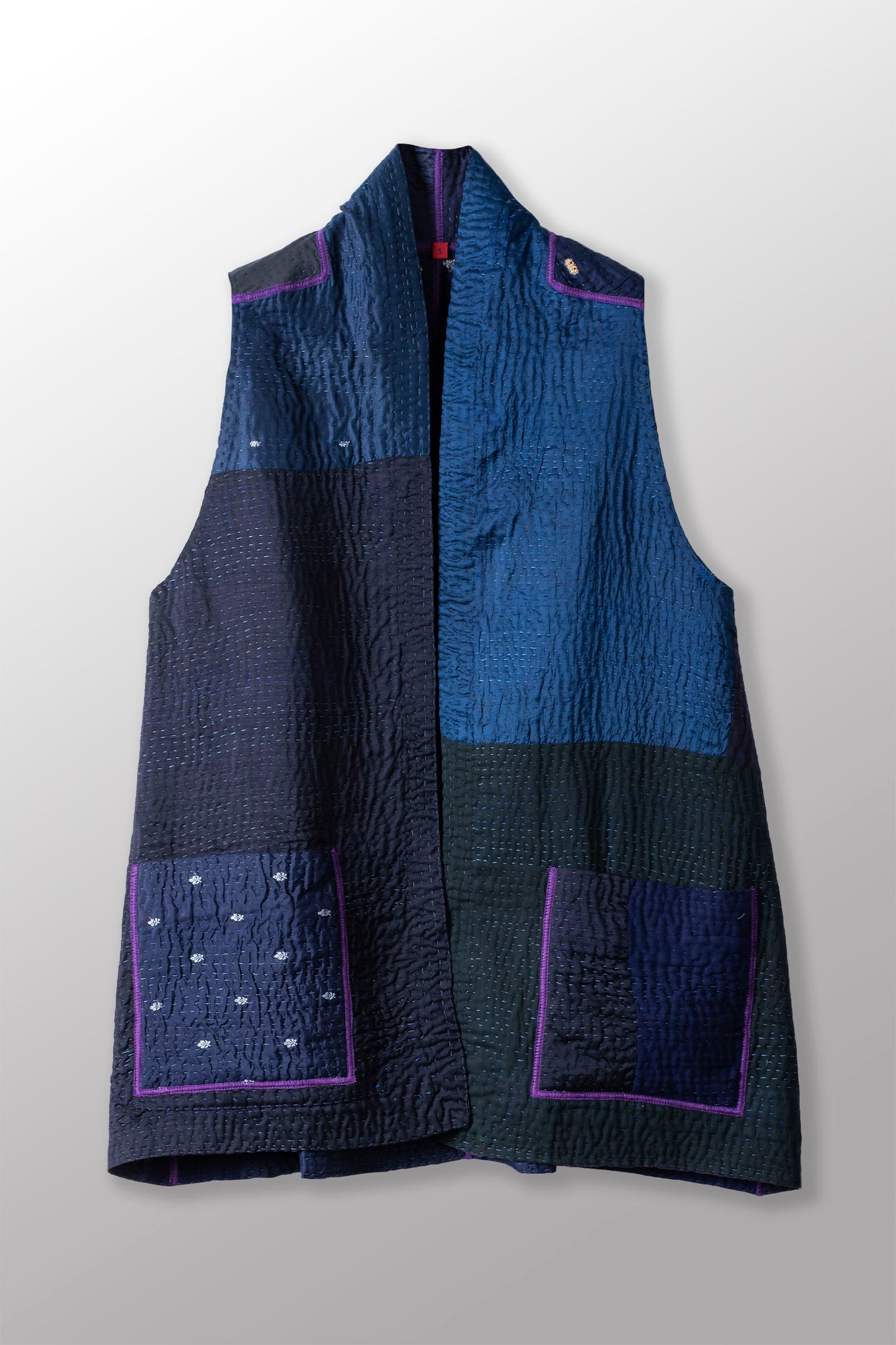 JAIPUR PATCH KANTHA KIMONO VEST SHORT - jp4248-nvy -