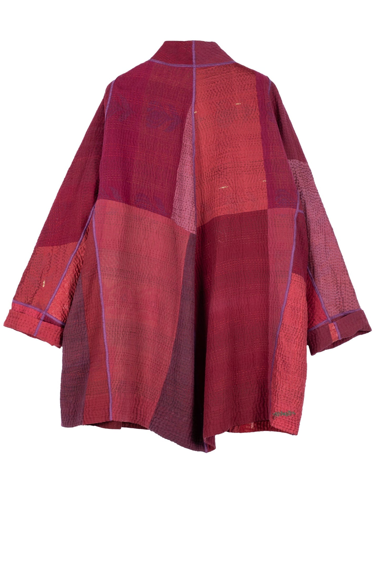 JAIPUR PATCH KANTHA FUNNEL COLLAR COAT - jp4312-red -