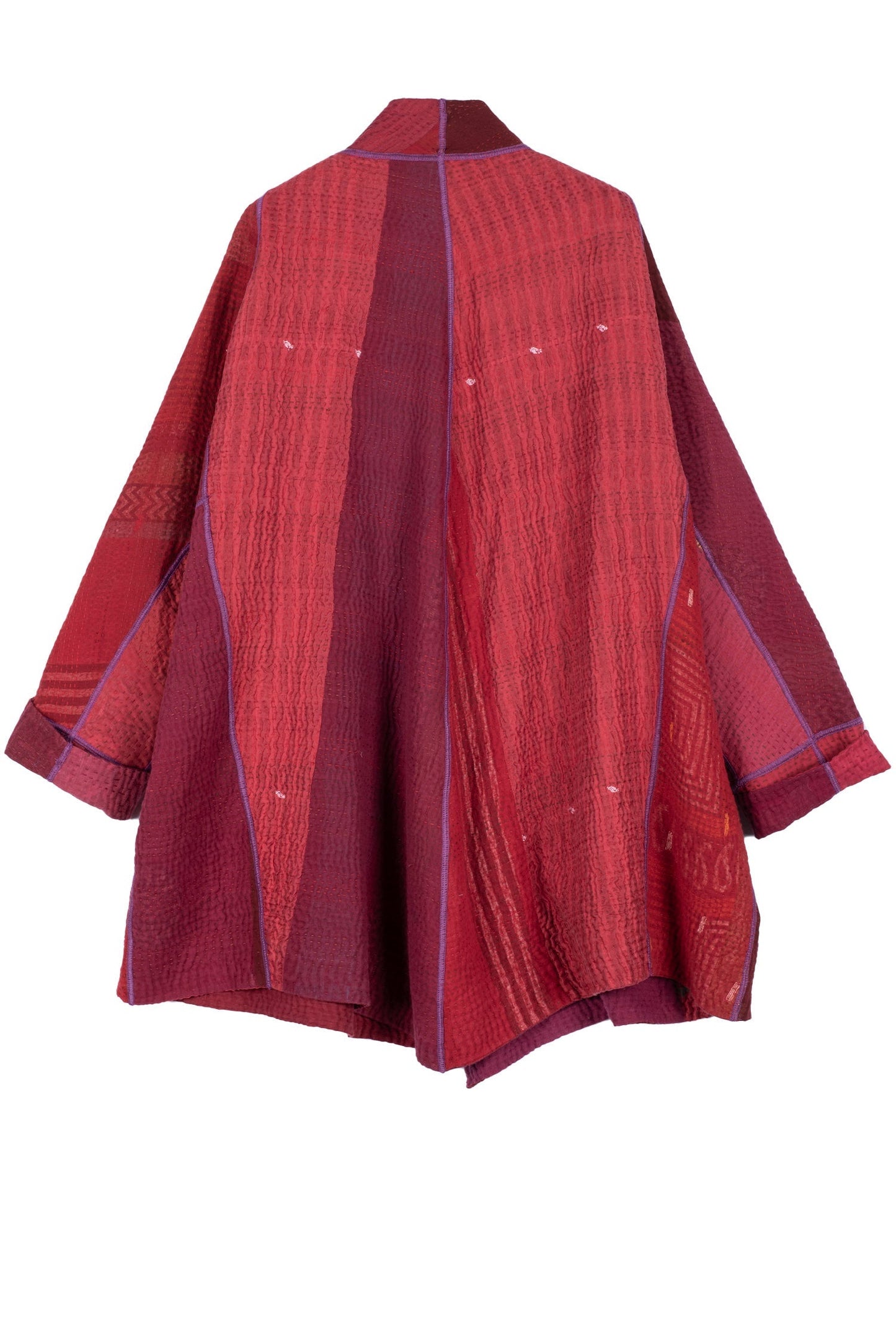 JAIPUR PATCH KANTHA FUNNEL COLLAR COAT - jp4312-red -